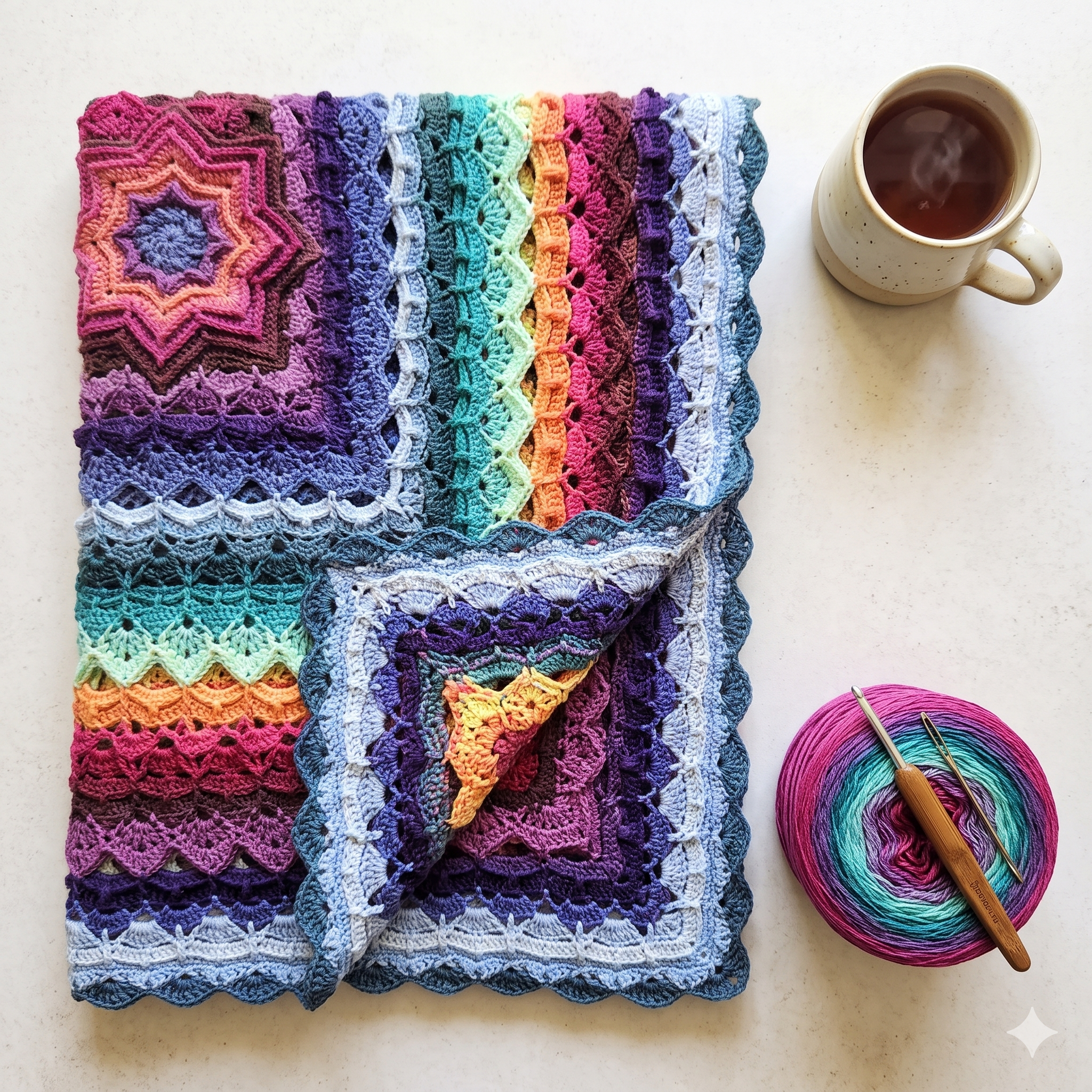 Textured Blanket Crochet Pattern PDF | 3D Geometric Throw Pattern, Square Afghan Blanket, Post Stitch Design, Intermediate, US Terms, Download