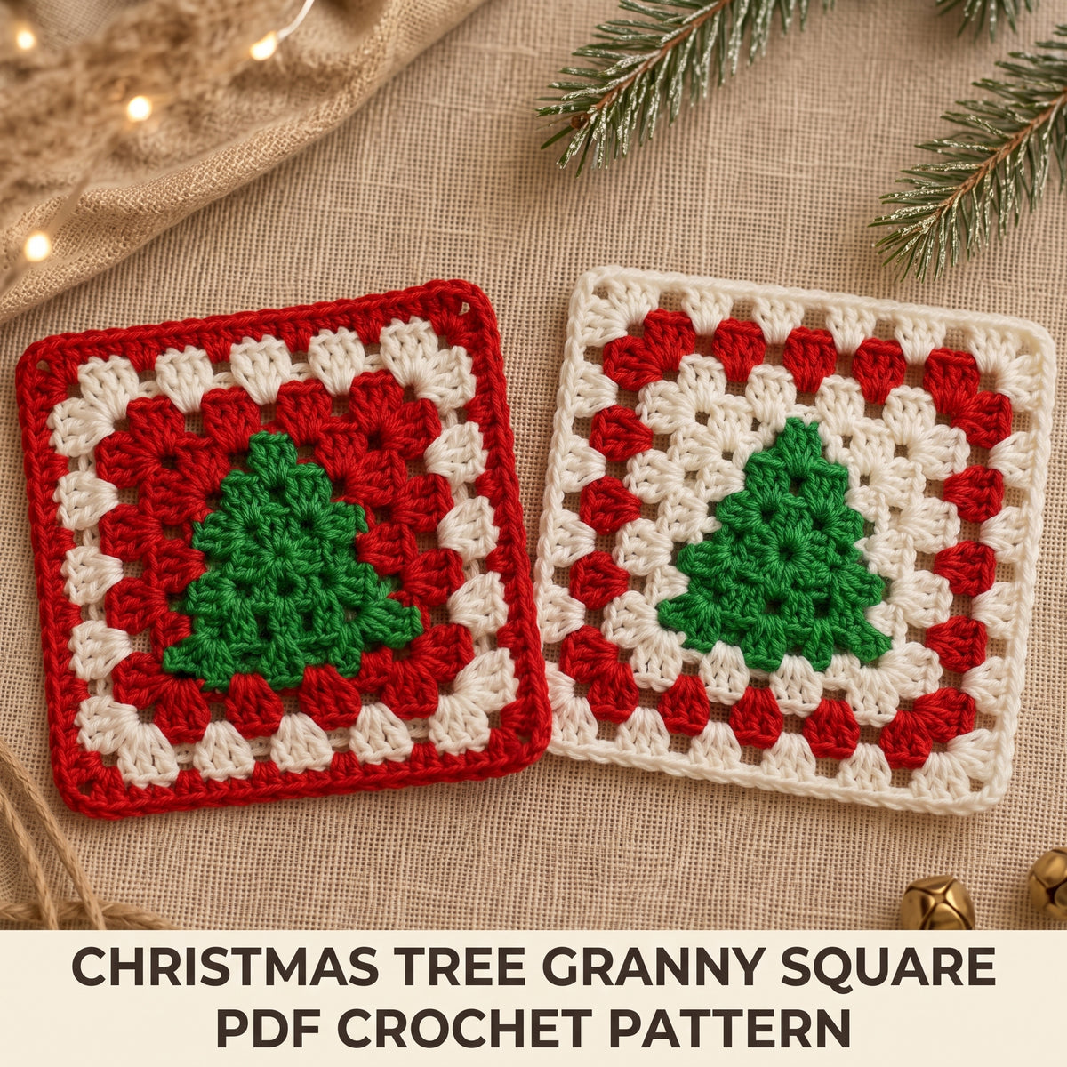Christmas Tree Granny Square Crochet Pattern PDF | Festive Motif for Blankets & Afghans, US Terms