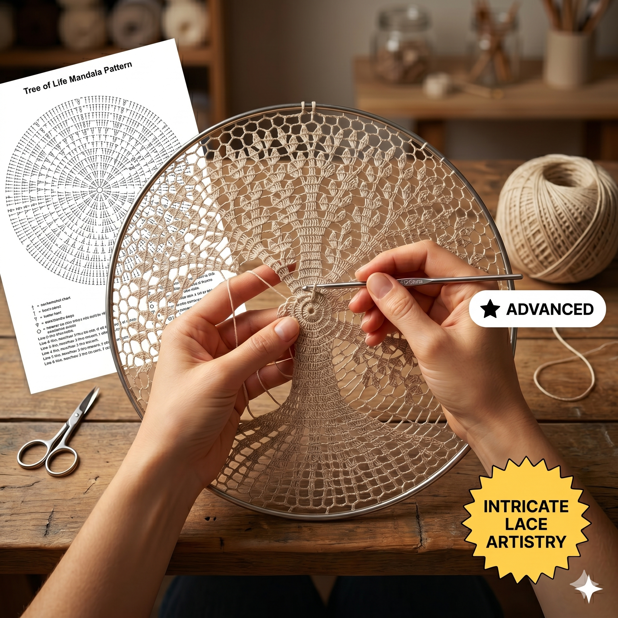 Tree of Life Mandala Crochet Pattern PDF, 70cm 28in Wall Hanging, English Only, Diagram, No Written Pattern