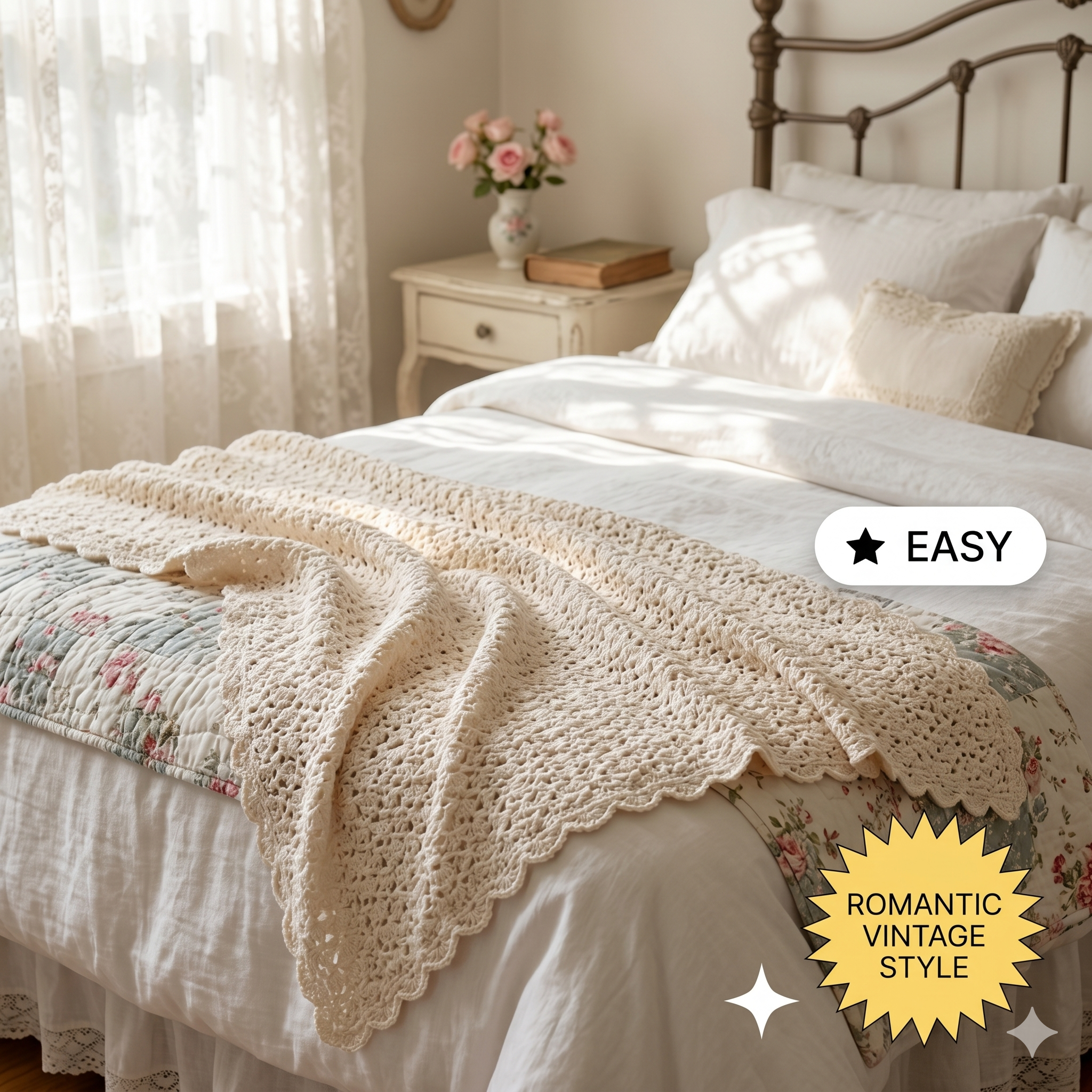 CROCHET PATTERN | Vintage-inspired throw blanket | feminine lacy blanket | Downton Abbey