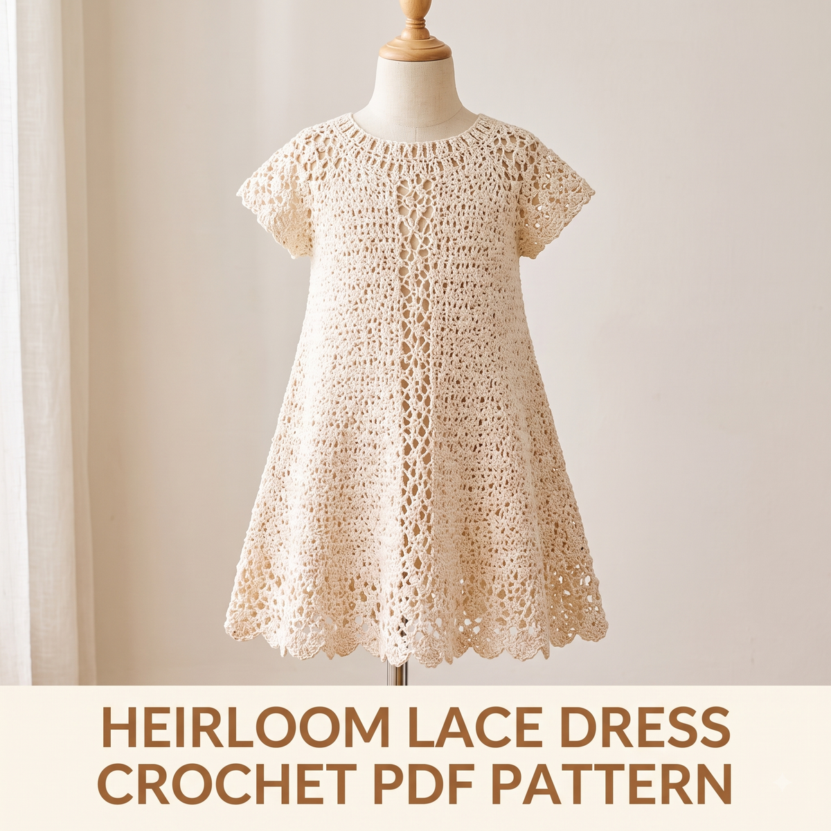 Crochet Girls Dress Pattern | Heirloom Lace Dress with Scalloped Hem | Sizes 1-8 Years | Flower Girl Dress | Instant Download PDF