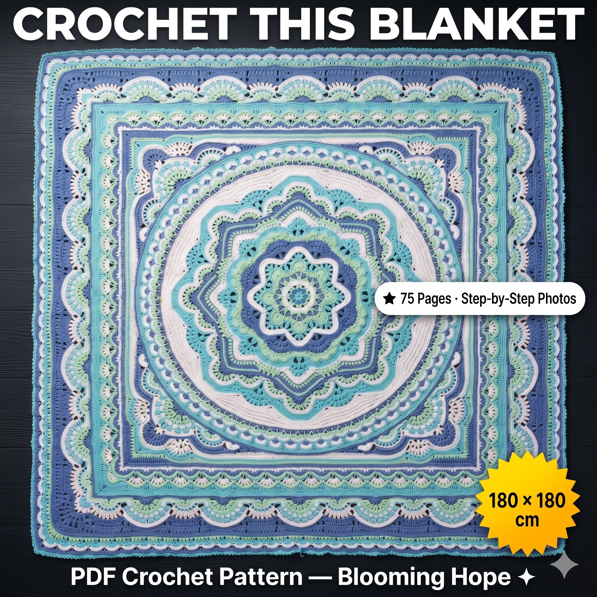 Blooming Hope Crochet Blanket Pattern: Vintage Vibe Photo Tutorial (PDF)