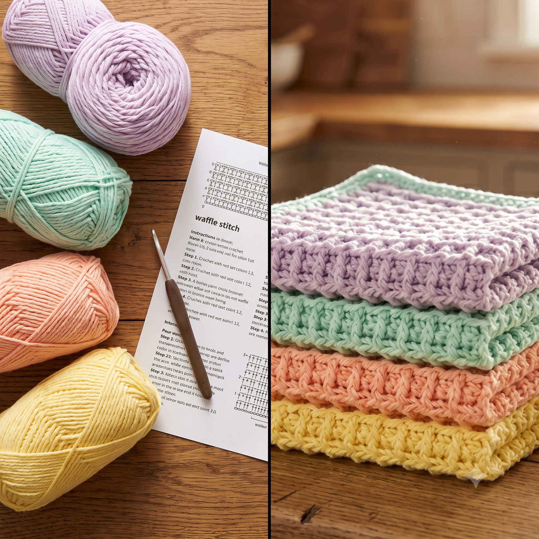 Waffle Stitch Crochet Dishcloth Pattern PDF, Easy Beginner Kitchen Cloth, Textured Washcloth, Reusable Dishcloth, US Terms, Instant Download
