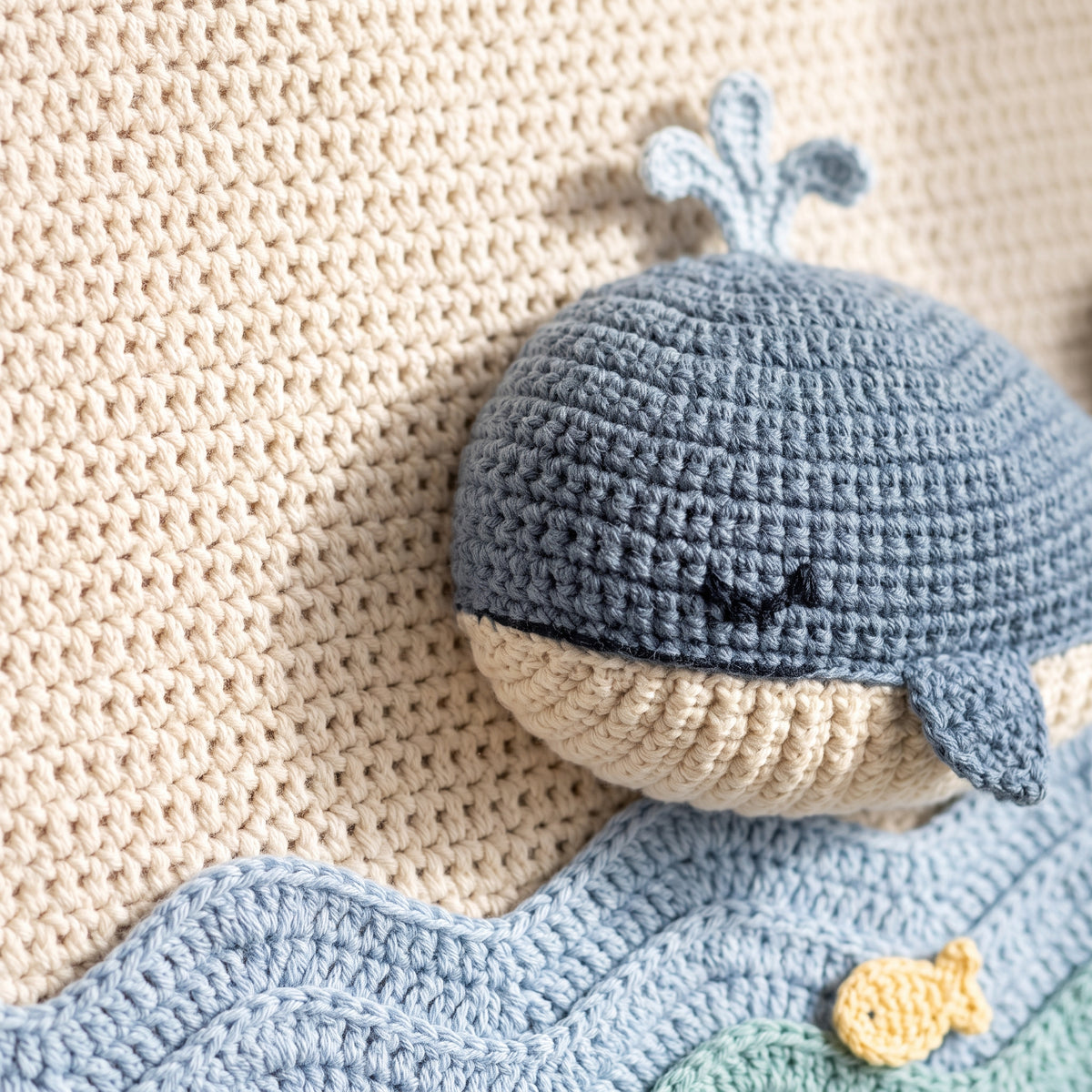 Whale Baby Blanket Crochet Pattern PDF, 3D Whale and Ocean Waves Nursery Afghan, Baby Boy Shower Gift, Instant Download