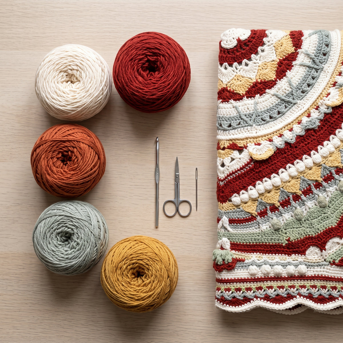 Mandala Square Blanket Crochet Pattern | Textured Round-to-Square Bedspread | Any Size, Any Yarn | US & UK Terms | PDF Download