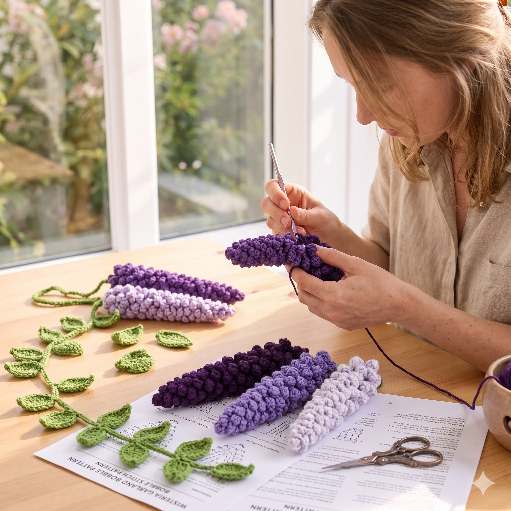 Wisteria Garland Crochet Pattern, DIY Amigurumi Hanging Flower Vine PDF, Beginner Friendly (Digital Download)