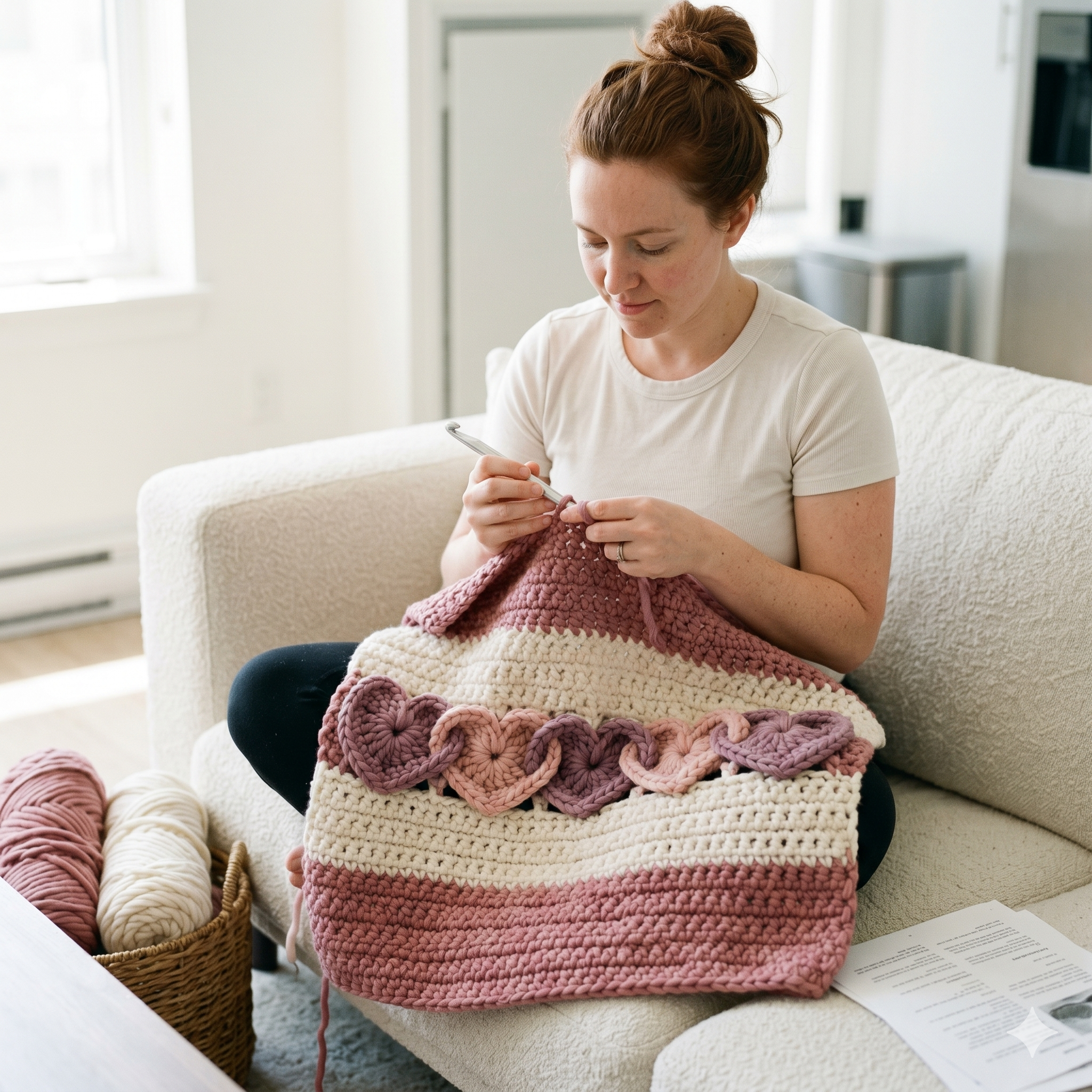 CROCHET PATTERN - With All My Heart - crochet blanket pattern, heart afghan pattern, throw blanket pattern with linked hearts - PDF Download