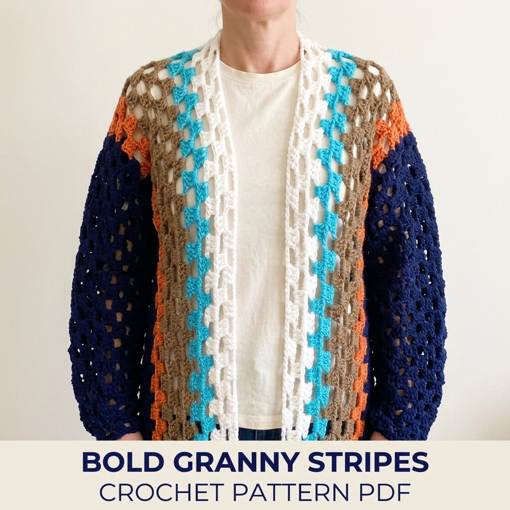 Hexagon Cardigan Crochet Pattern PDF – Long Granny Stripe Cardigan