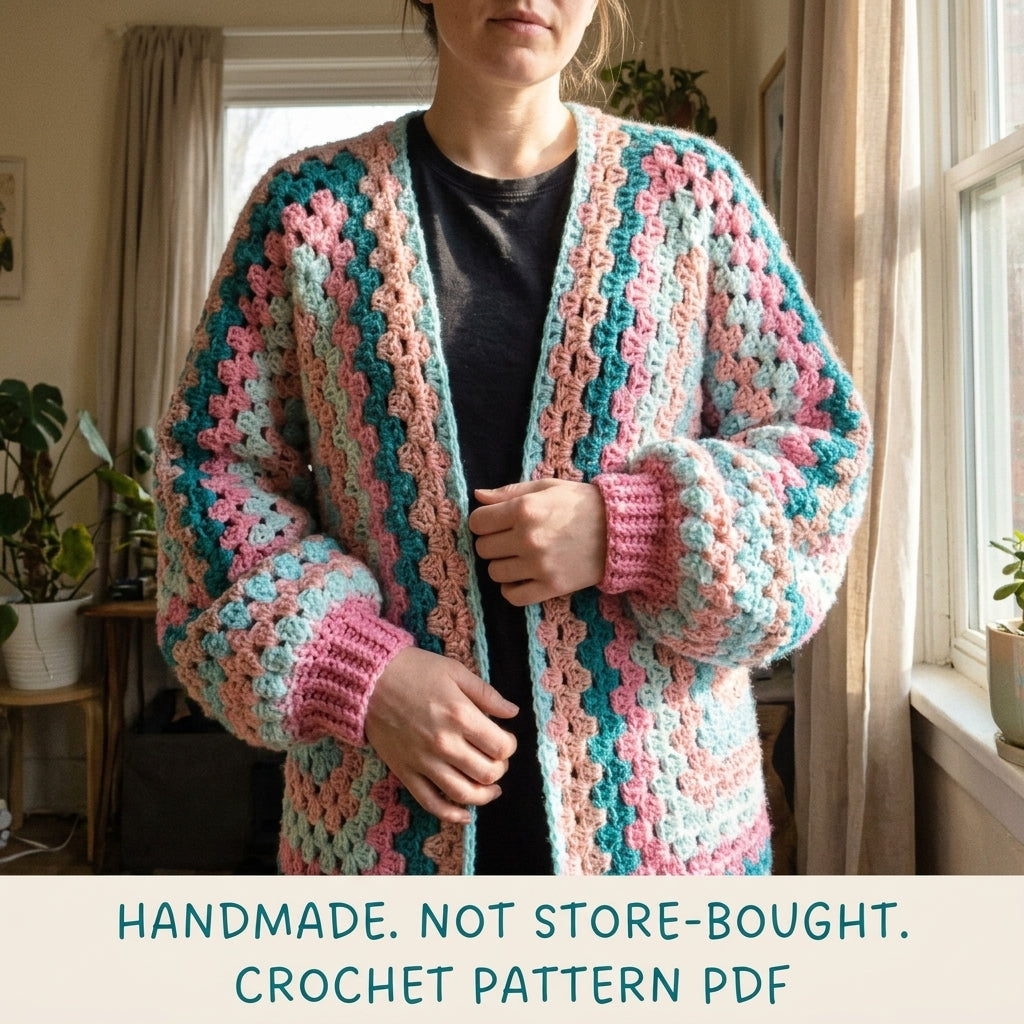 Long Hexagon Cardigan Crochet Pattern PDF – Granny Stripe Duster