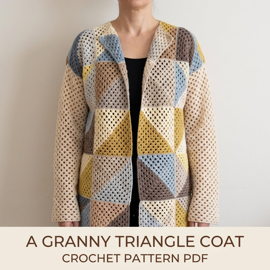 Half Square Coat Crochet Pattern PDF – Granny Square Triangle Long Cardigan