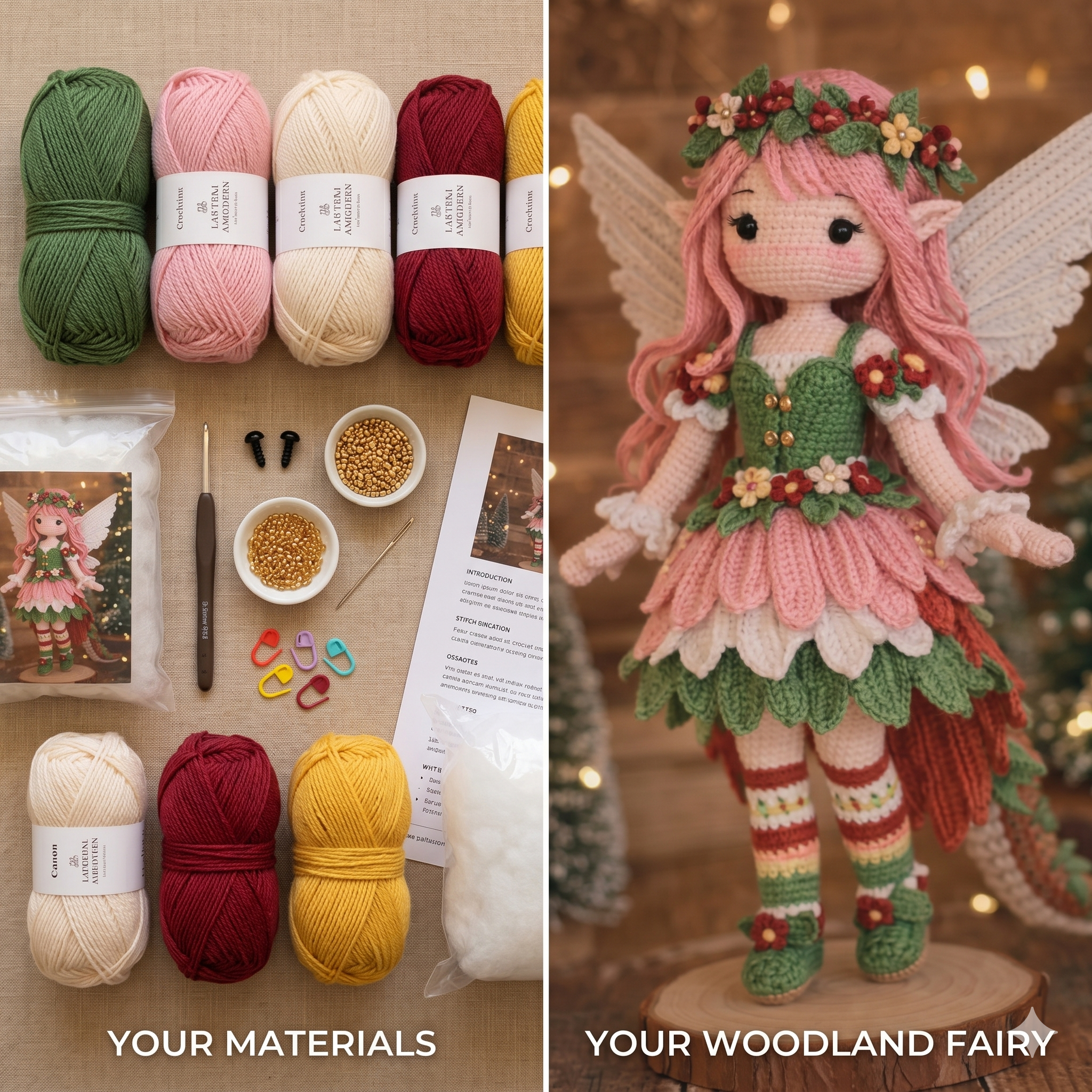 Woodland Fairy Dragon Doll Crochet Pattern PDF, Amigurumi Fantasy Doll Pattern, Flower Fairy Toy, Handmade Crochet Doll Tutorial