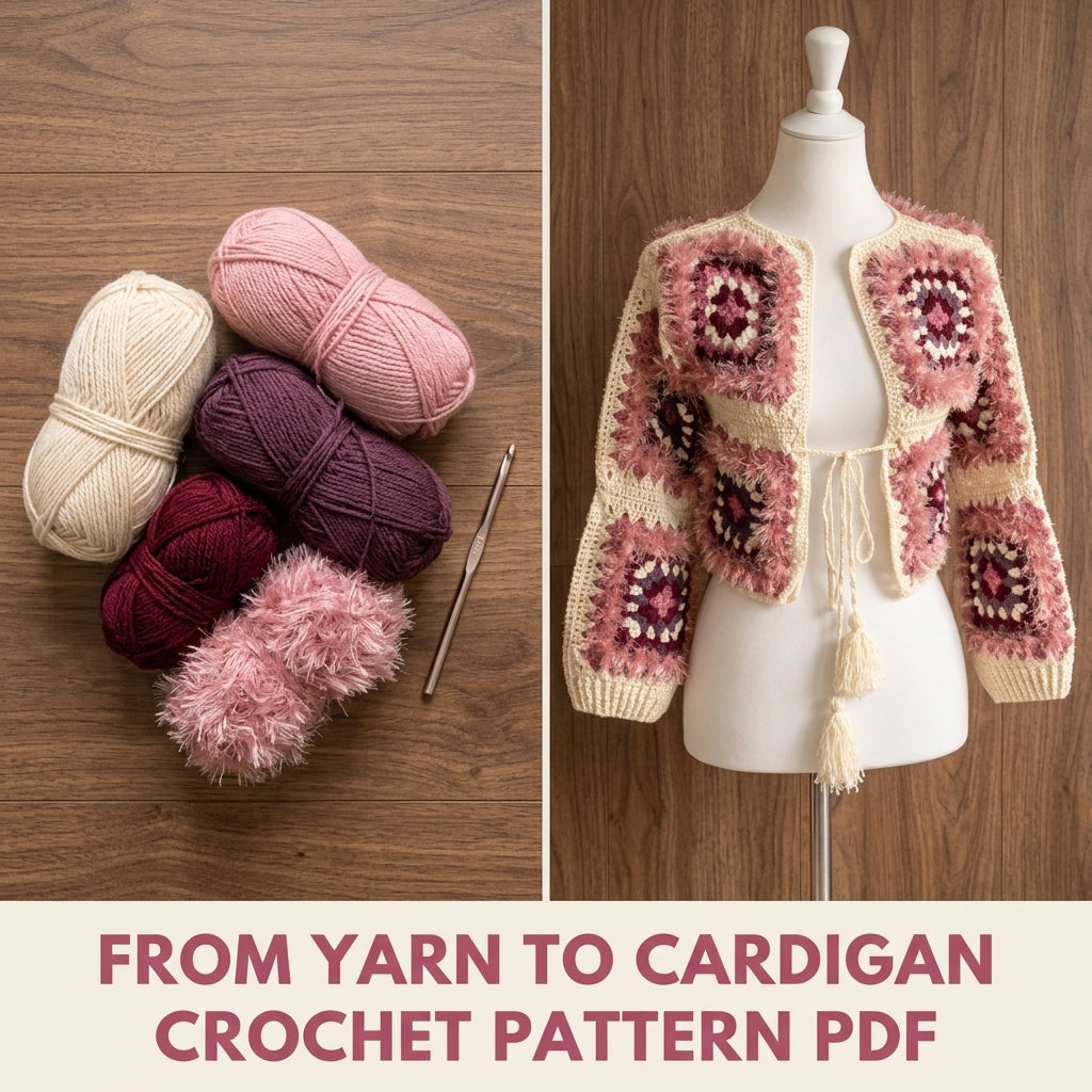 Fluffy Pink Cardigan Crochet Pattern PDF – Granny Square Cropped Tie Cardigan