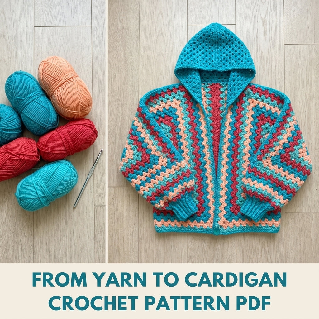 Hooded Hexagon Cardigan Crochet Pattern PDF – Granny Stripe Hoodie Cardigan