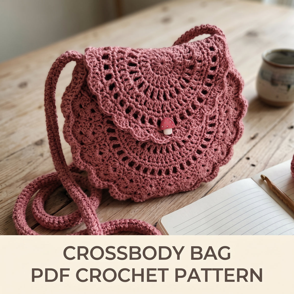 Crochet Crossbody Bag Pattern PDF | Round Mandala Purse with Shell Edging, US Terms | Instant PDF