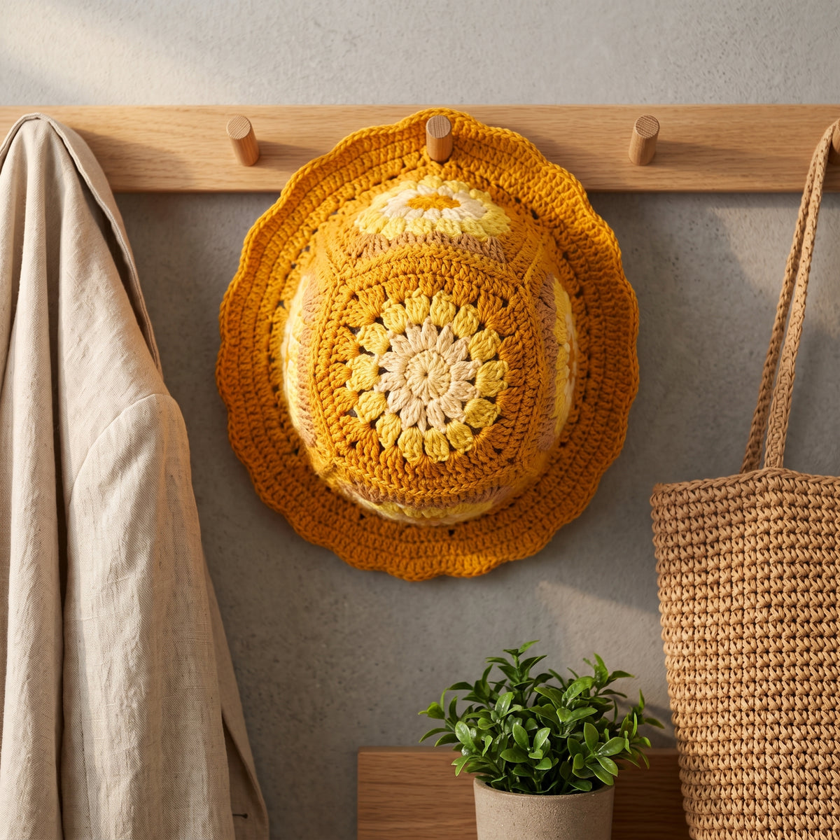Granny Square Bucket Hat Crochet Pattern PDF, Afghan Flower Hat