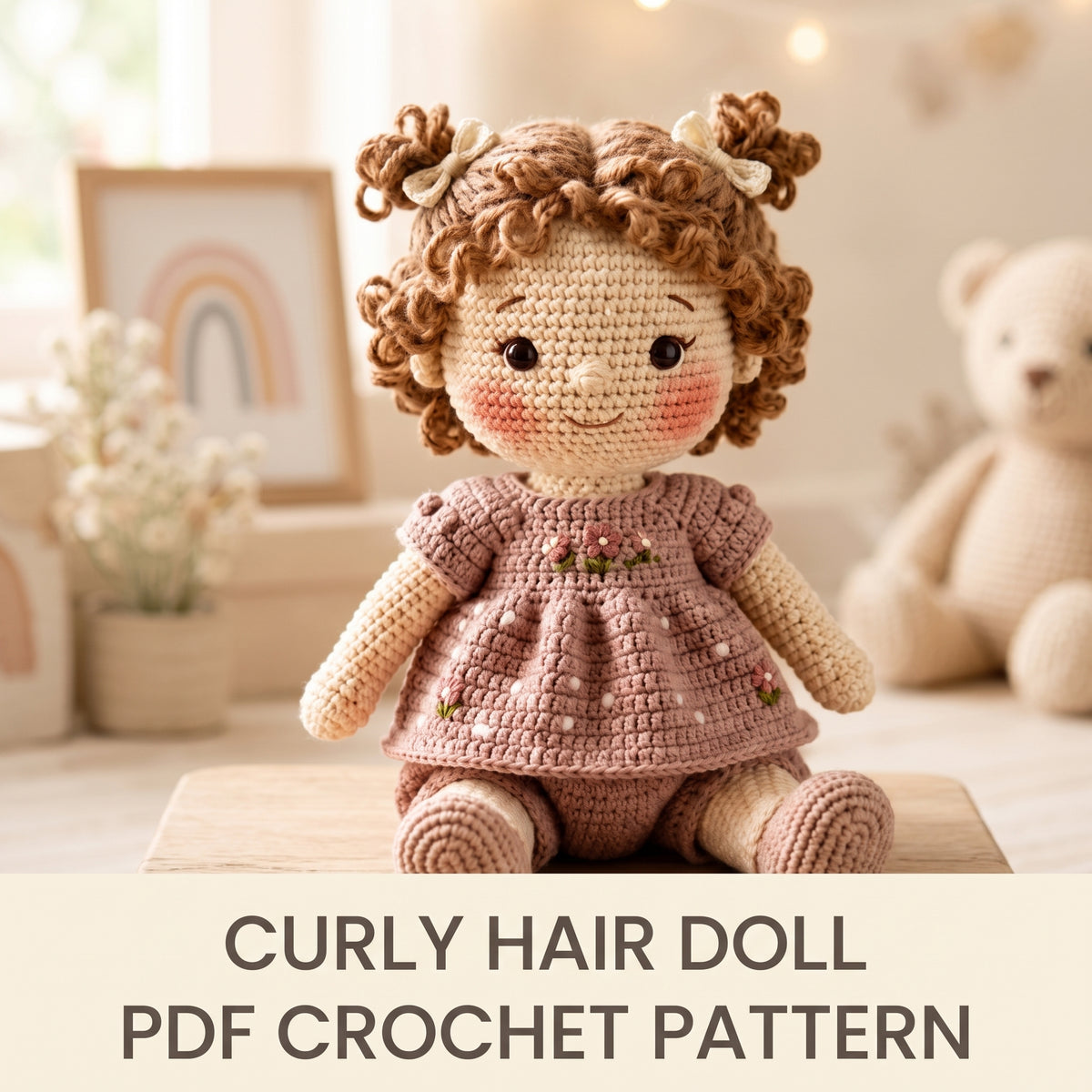 Crochet Doll Pattern PDF | Curly Hair Amigurumi Girl Doll, 10-12 in, US Terms | Instant Download