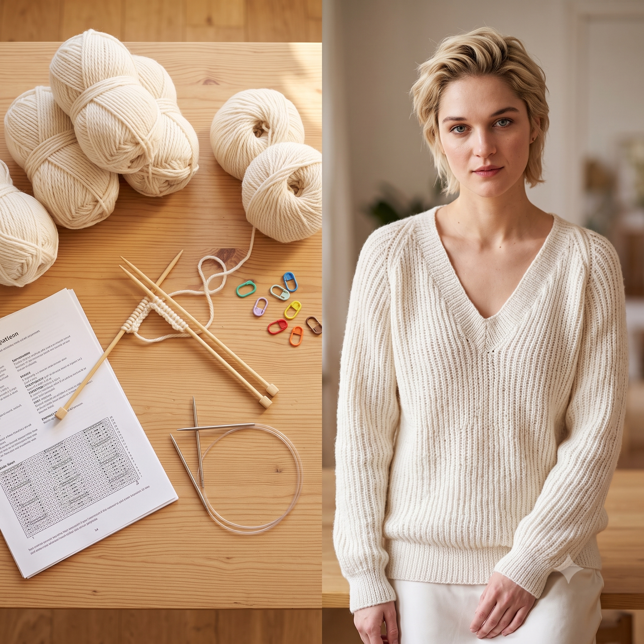 V-Neck Sweater Knitting Pattern – PDF Ribbed Pullover Pattern – 5 Sizes 34/36 to 50/52 – Fisherman's Rib V-Neck Jumper – Instant Download