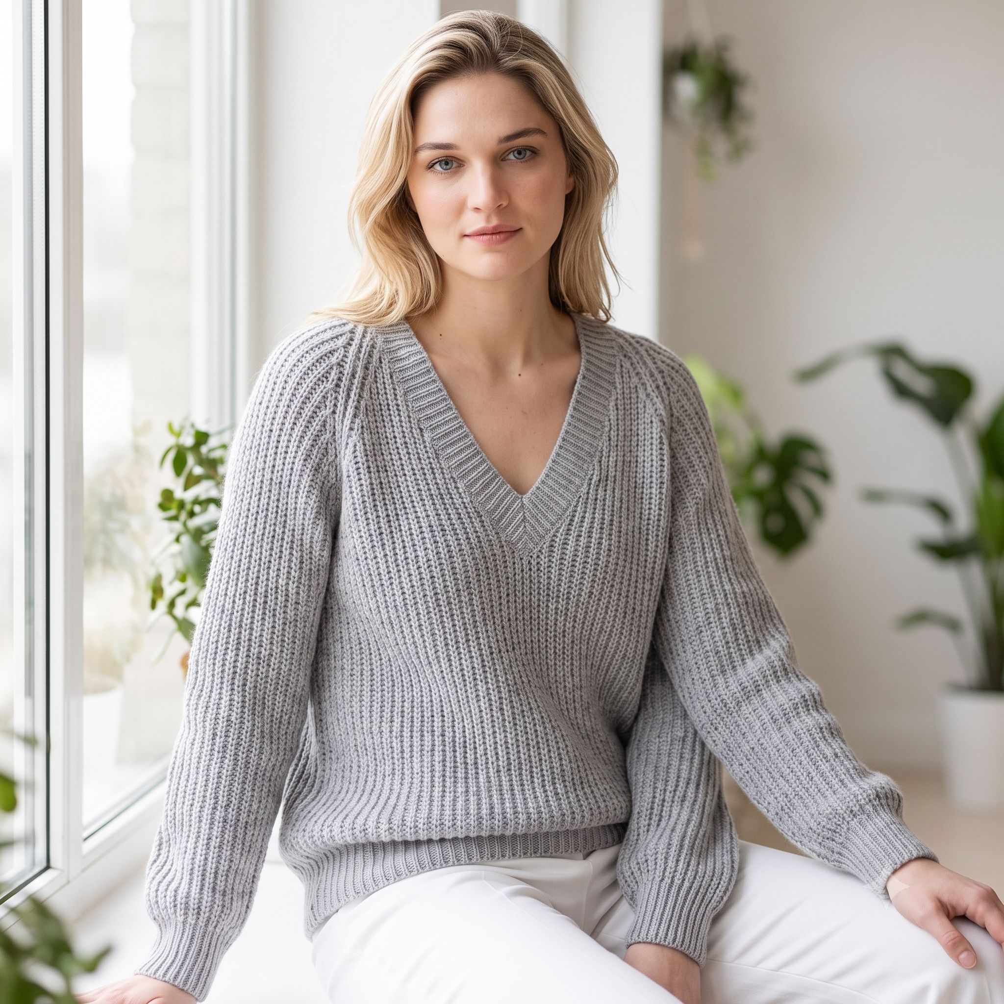 V-Neck Sweater Knitting Pattern – PDF Ribbed Pullover Pattern – 5 Sizes 34/36 to 50/52 – Fisherman's Rib V-Neck Jumper – Instant Download