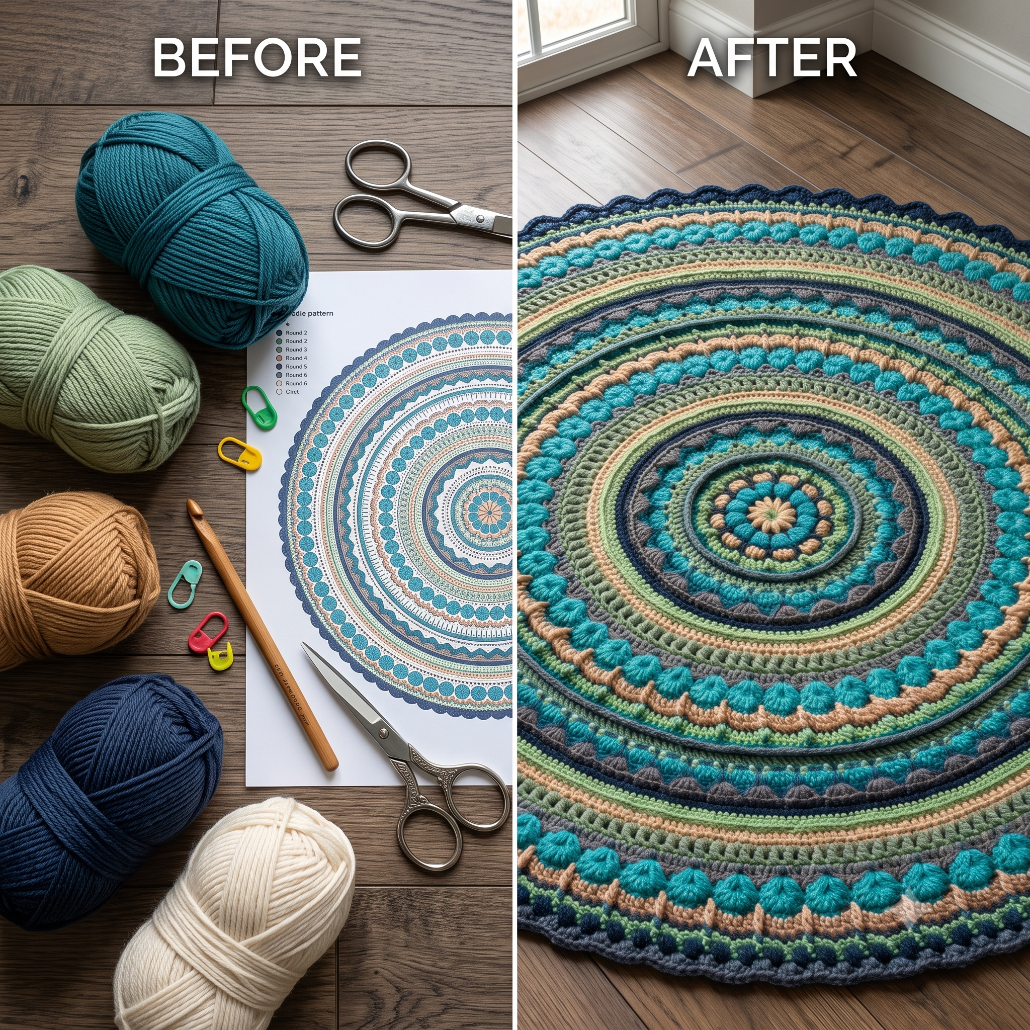 Mandala Crochet Blanket Pattern PDF, Circular Rug Crochet Pattern, Round Boho Throw, Textured Mandala Wall Hanging, Instant Download