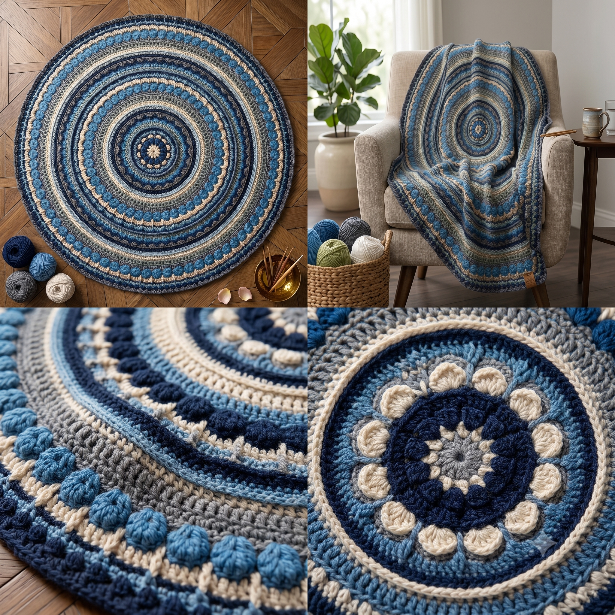 Mandala Crochet Blanket Pattern PDF, Circular Rug Crochet Pattern, Round Boho Throw, Textured Mandala Wall Hanging, Instant Download