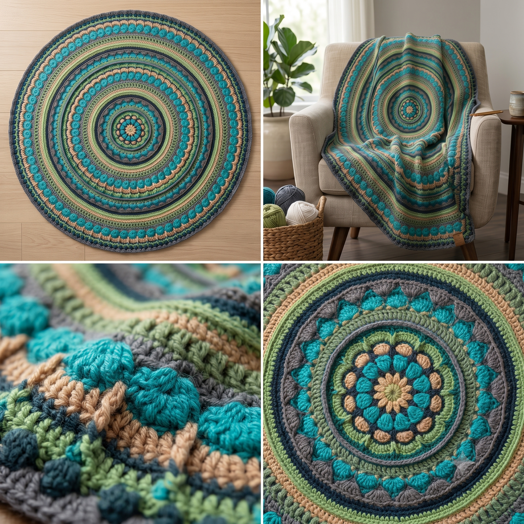 Mandala Crochet Blanket Pattern PDF, Circular Rug Crochet Pattern, Round Boho Throw, Textured Mandala Wall Hanging, Instant Download