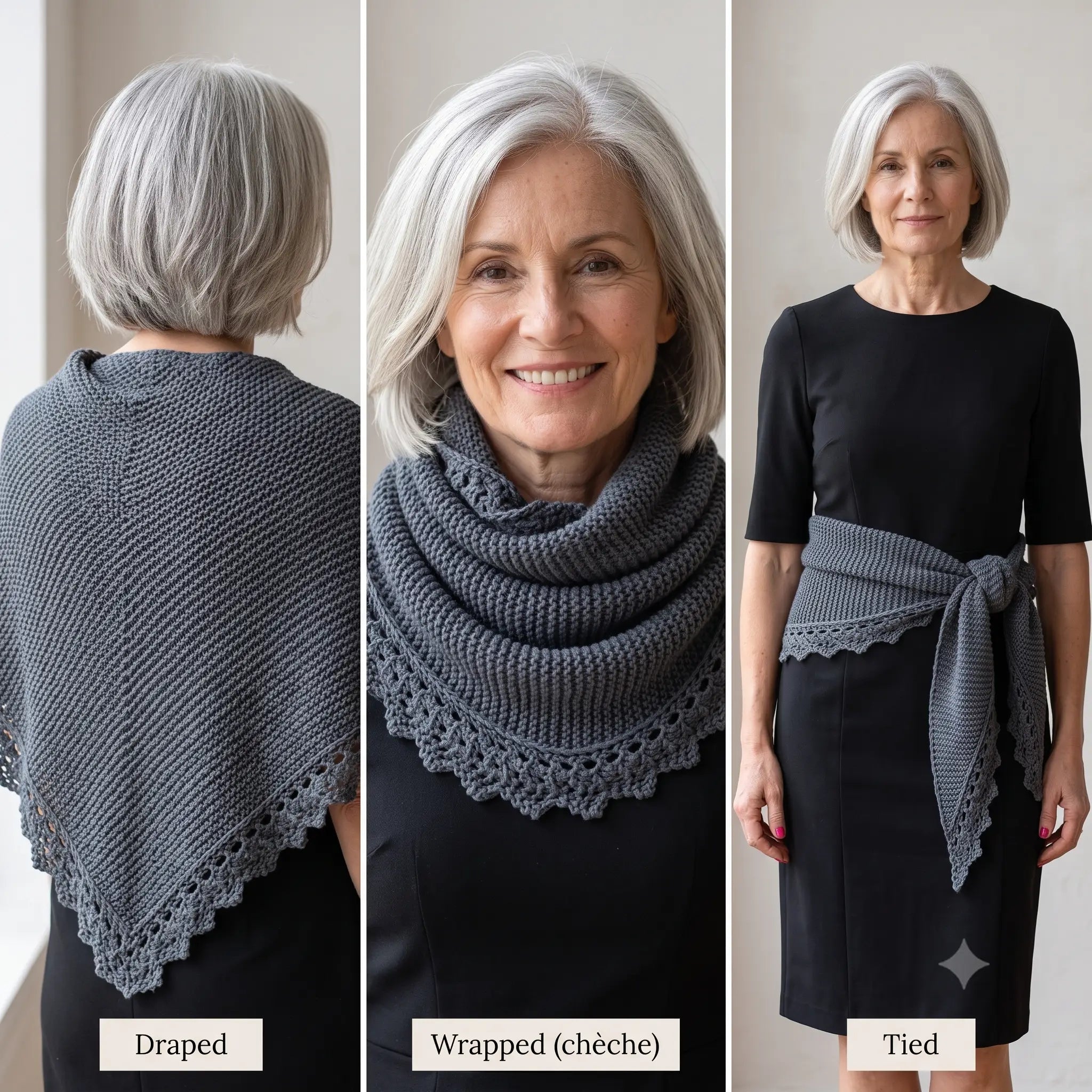 Knit Shawl Pattern PDF, Triangle Shawl Knitting Pattern, Garter Stitch Wrap with Lace Border, 3 Sizes, Beginner Friendly Instant Download
