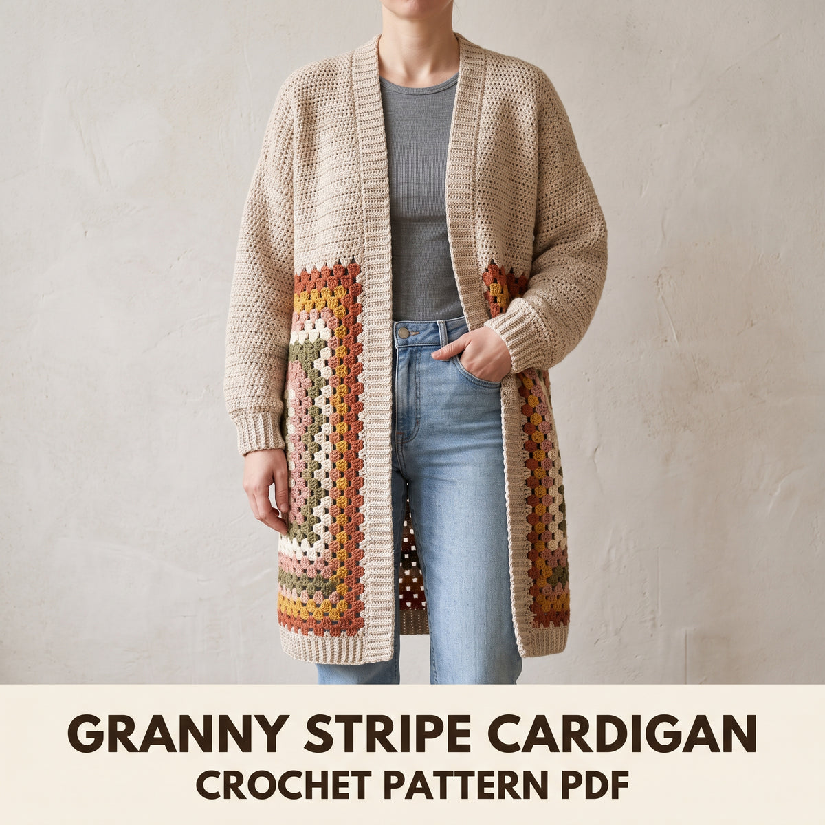 Granny Stripe Long Cardigan Crochet Pattern PDF, Oversized Blanket Cardigan, Sizes XS to 5XL, DK Yarn