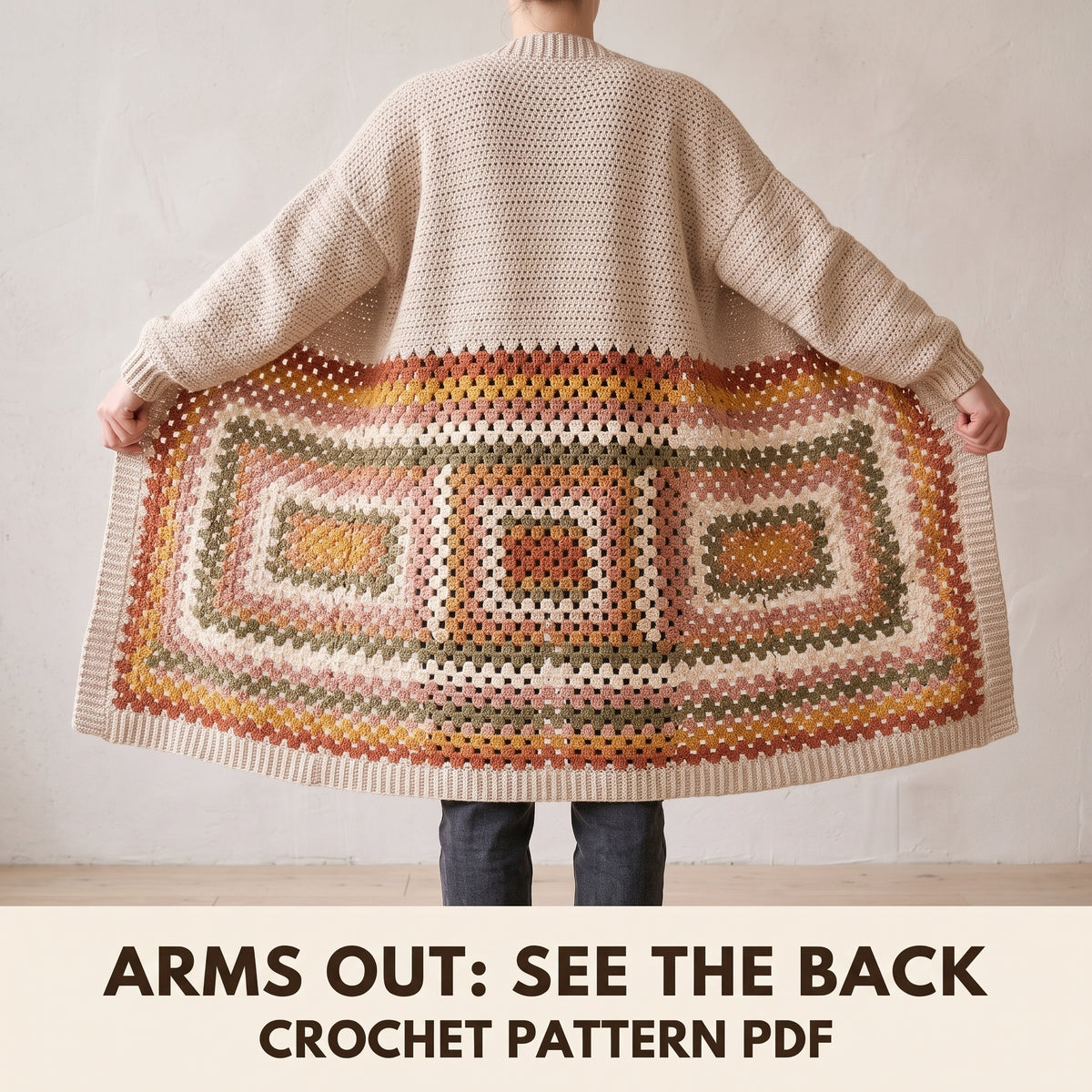 Granny Stripe Long Cardigan Crochet Pattern PDF, Oversized Blanket Cardigan, Sizes XS to 5XL, DK Yarn