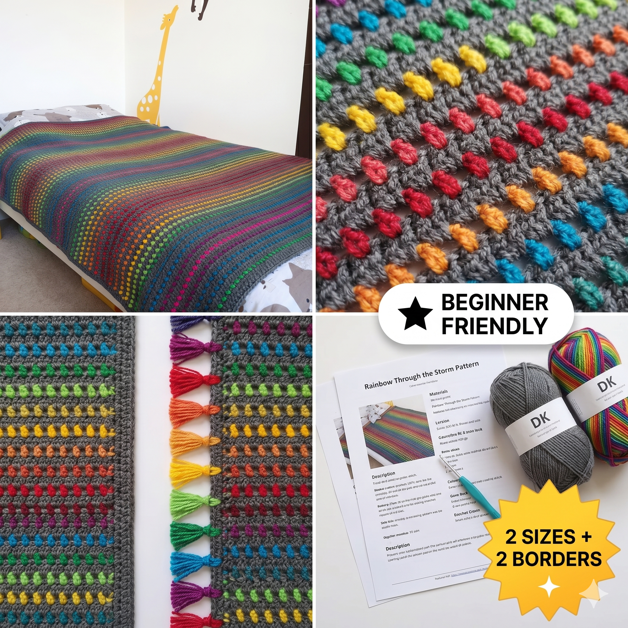 Rainbow Through the Storm Crochet Blanket Pattern (PDF digital download Written in English with UK crochet terms)