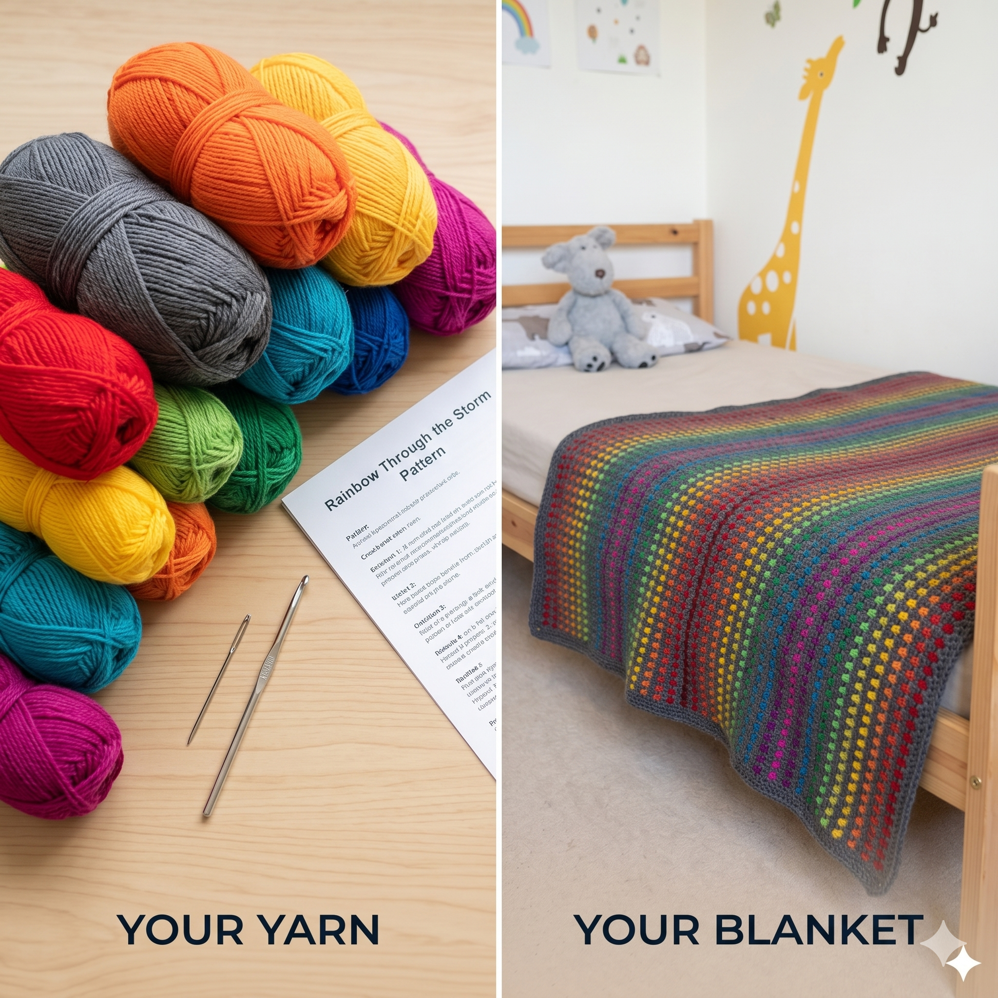 Rainbow Through the Storm Crochet Blanket Pattern (PDF digital download Written in English with UK crochet terms)