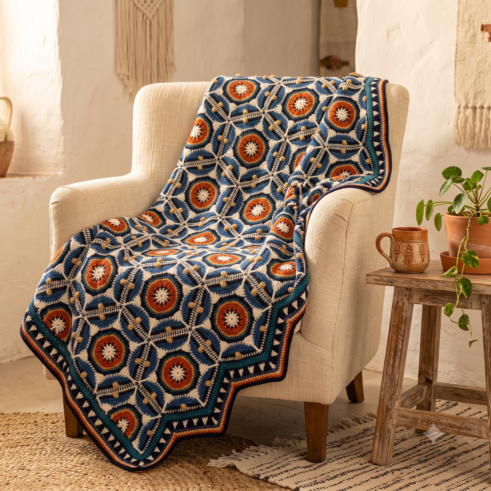 Sevilla Crochet Blanket Pattern PDF, Moorish Tile Inspired Throw, Colorful Medallion Blanket, UK & US Terms, Instant Download