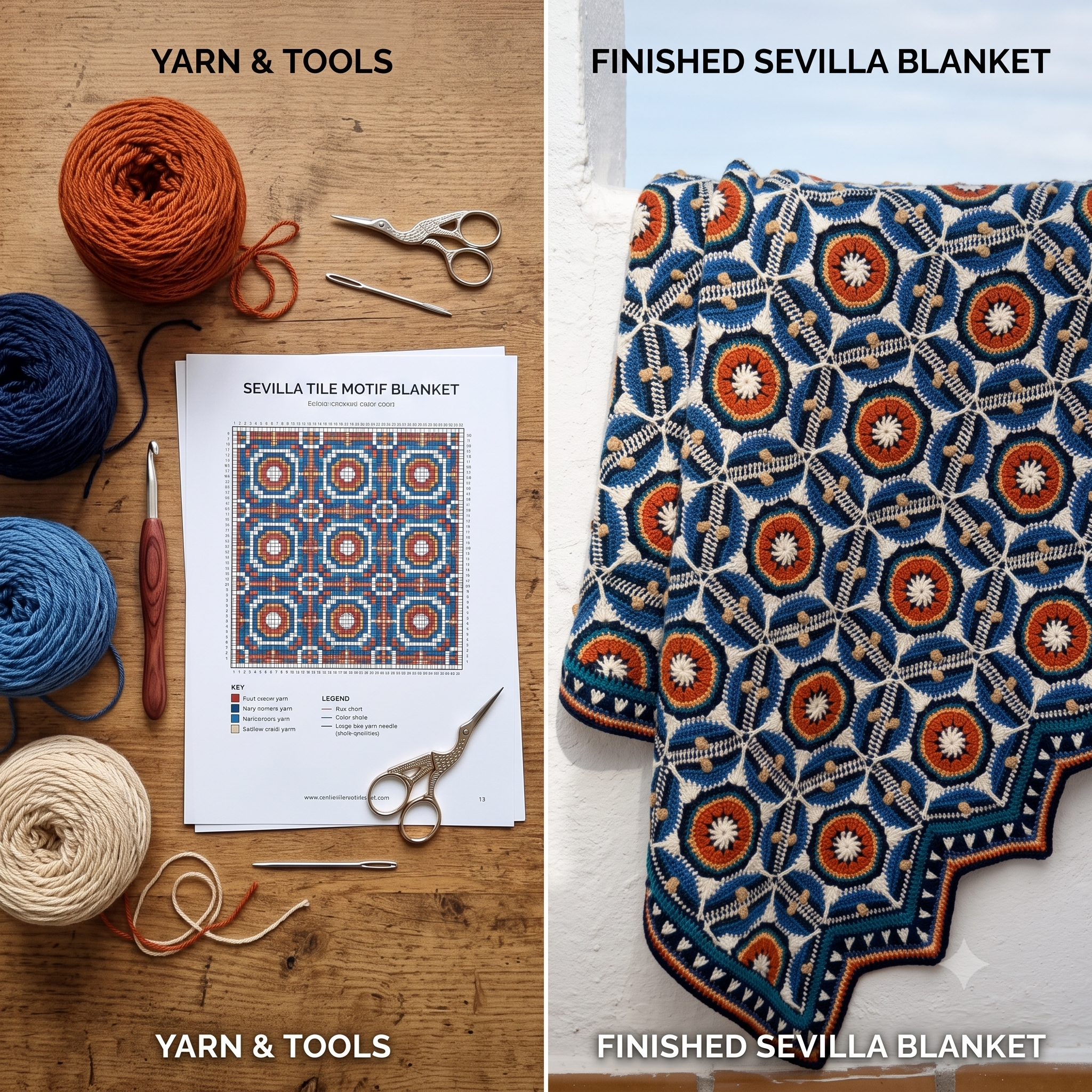 Sevilla Crochet Blanket Pattern PDF, Moorish Tile Inspired Throw, Colorful Medallion Blanket, UK & US Terms, Instant Download