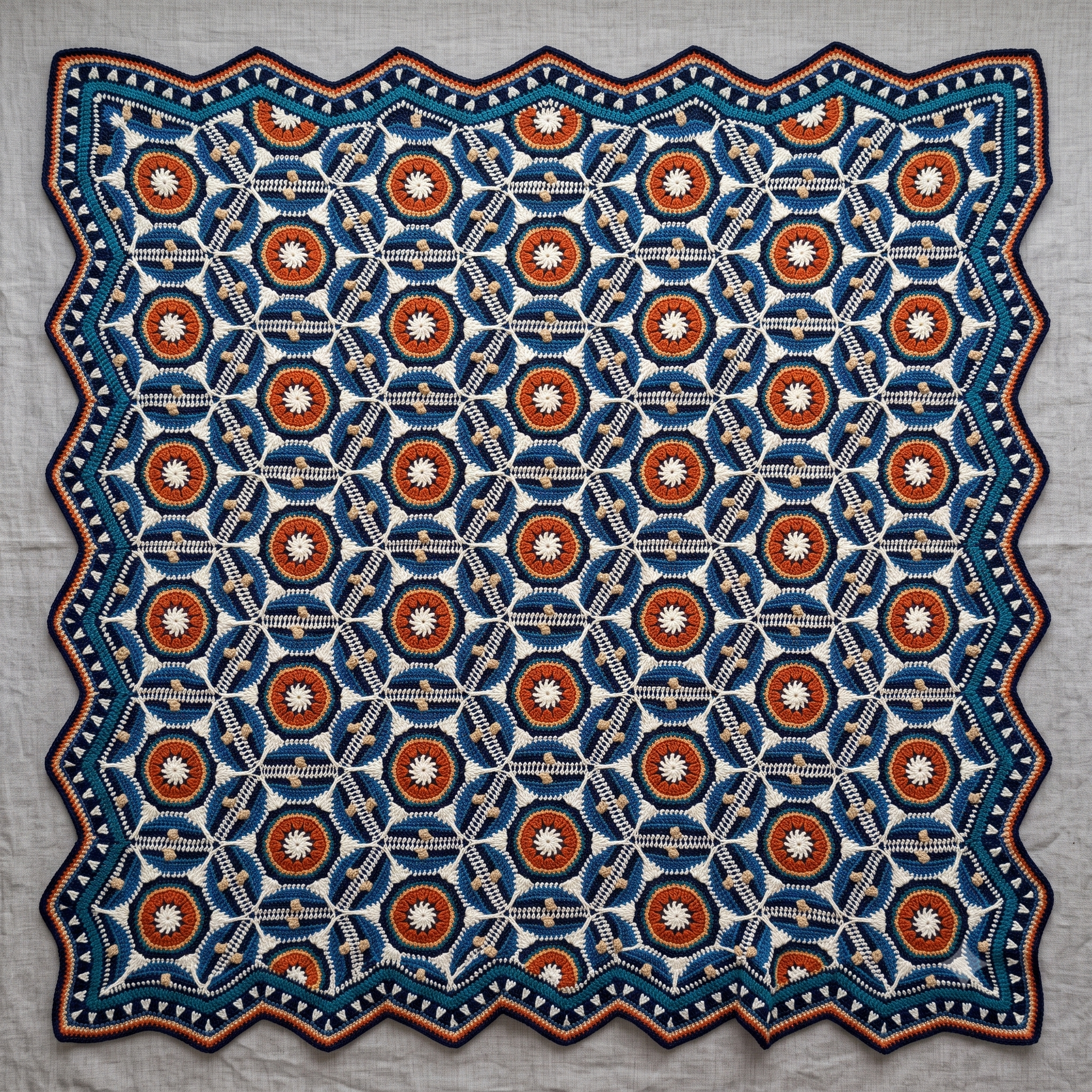 Sevilla Crochet Blanket Pattern PDF, Moorish Tile Inspired Throw, Colorful Medallion Blanket, UK & US Terms, Instant Download