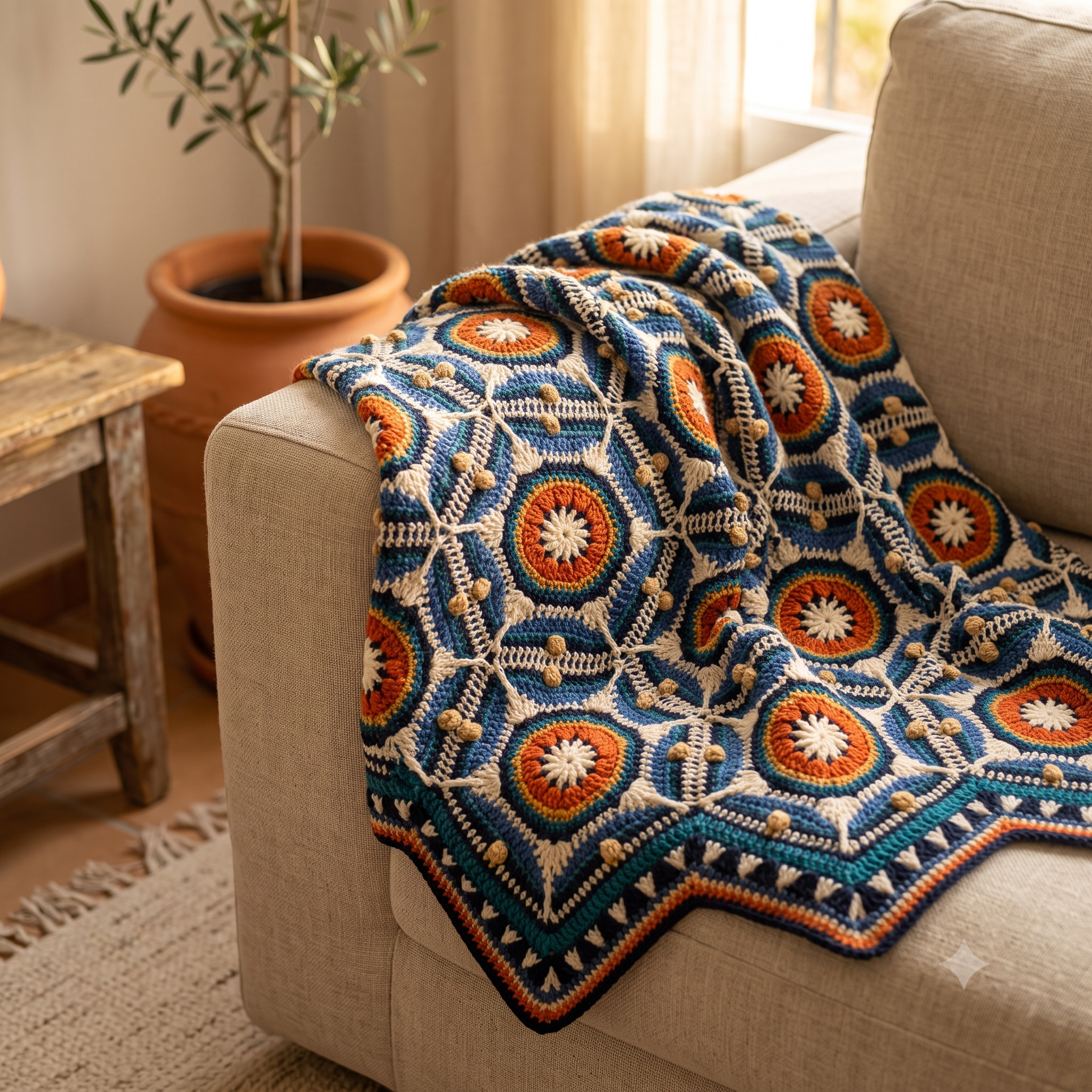 Sevilla Crochet Blanket Pattern PDF, Moorish Tile Inspired Throw, Colorful Medallion Blanket, UK & US Terms, Instant Download