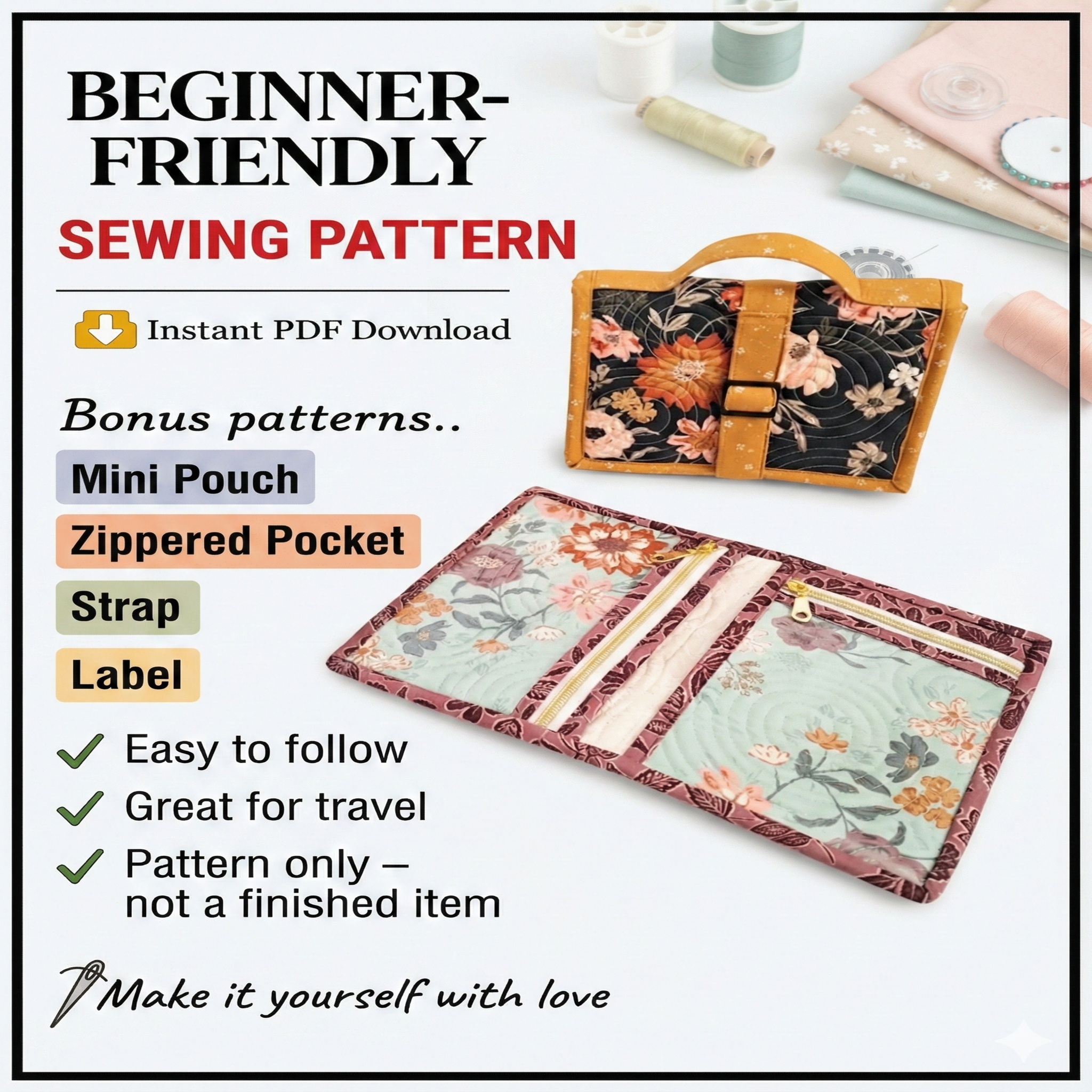 PDF Nightingale Zipper Case Pattern || Quilted Organizer Digital Download || Bag