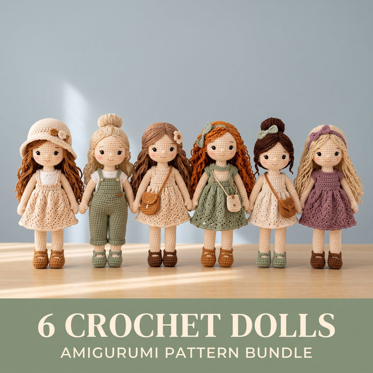 6 Crochet Doll Patterns PDF Bundle, Amigurumi Girl Dolls Set