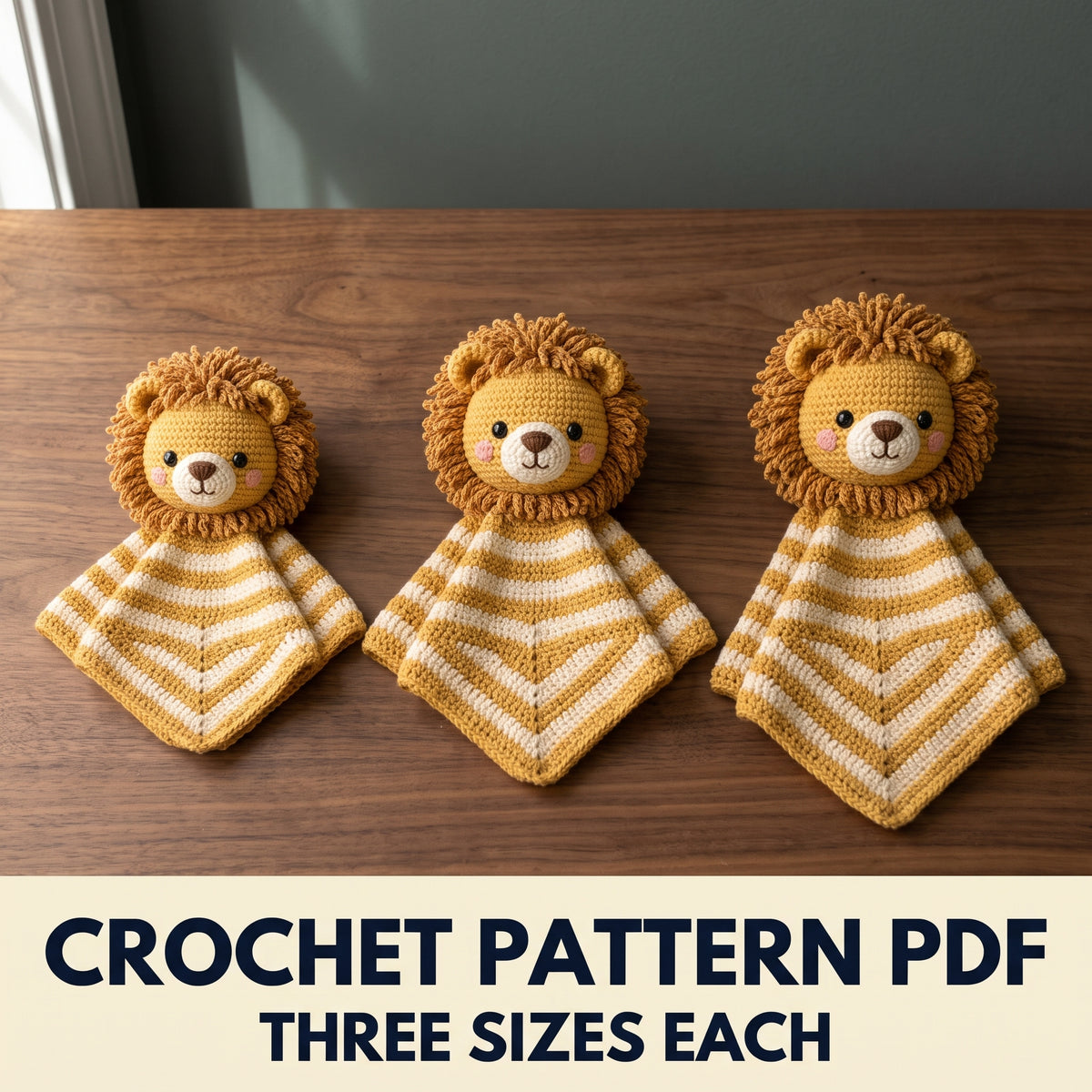 8 Animal Loveys Crochet Pattern Bundle PDF – Lion Giraffe Koala Duck Puppy Monkey Dino Hippo, 3 Sizes Each