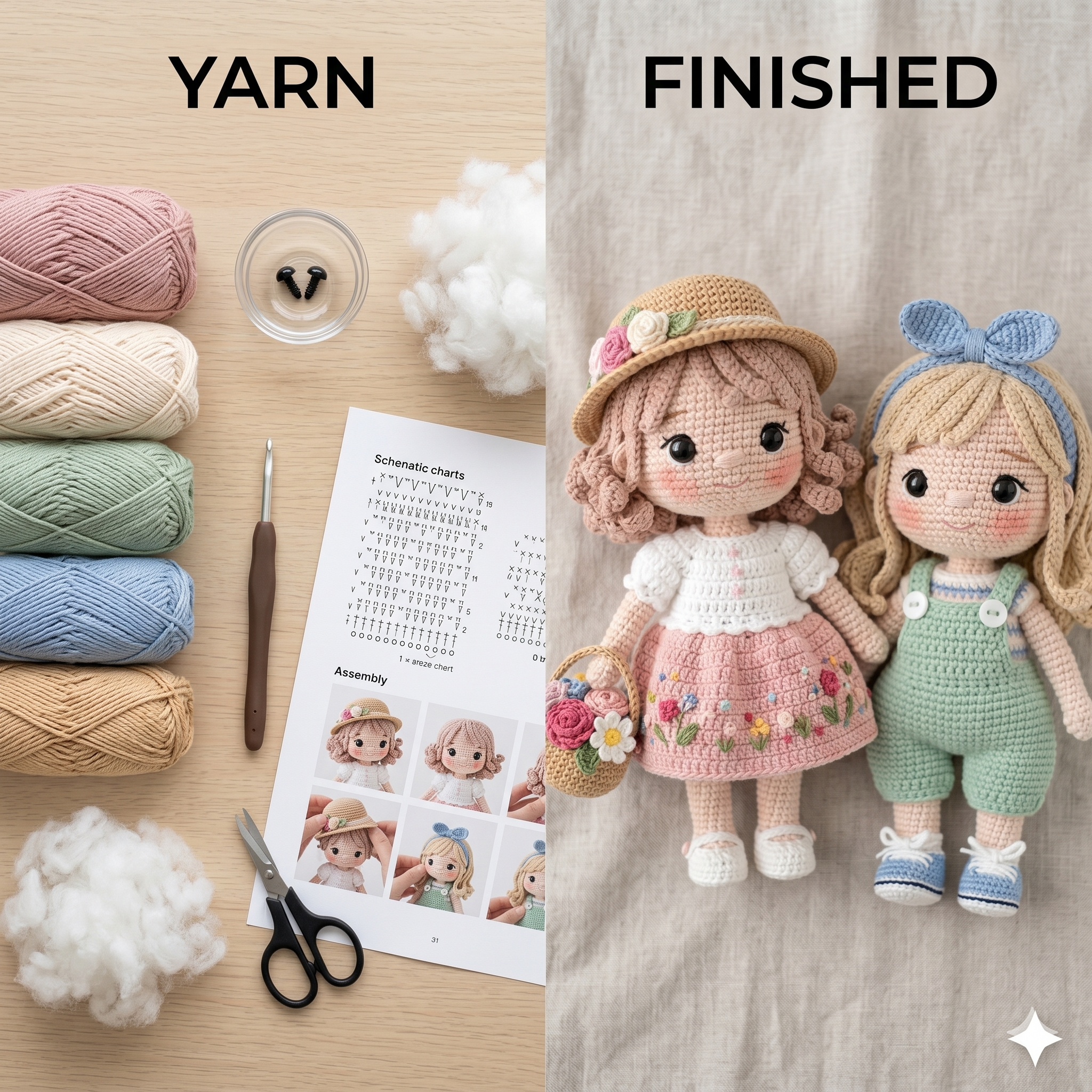 Crochet Doll Pattern, Amigurumi Girl Toy, Beginner Friendly (PDF Pattern Only)