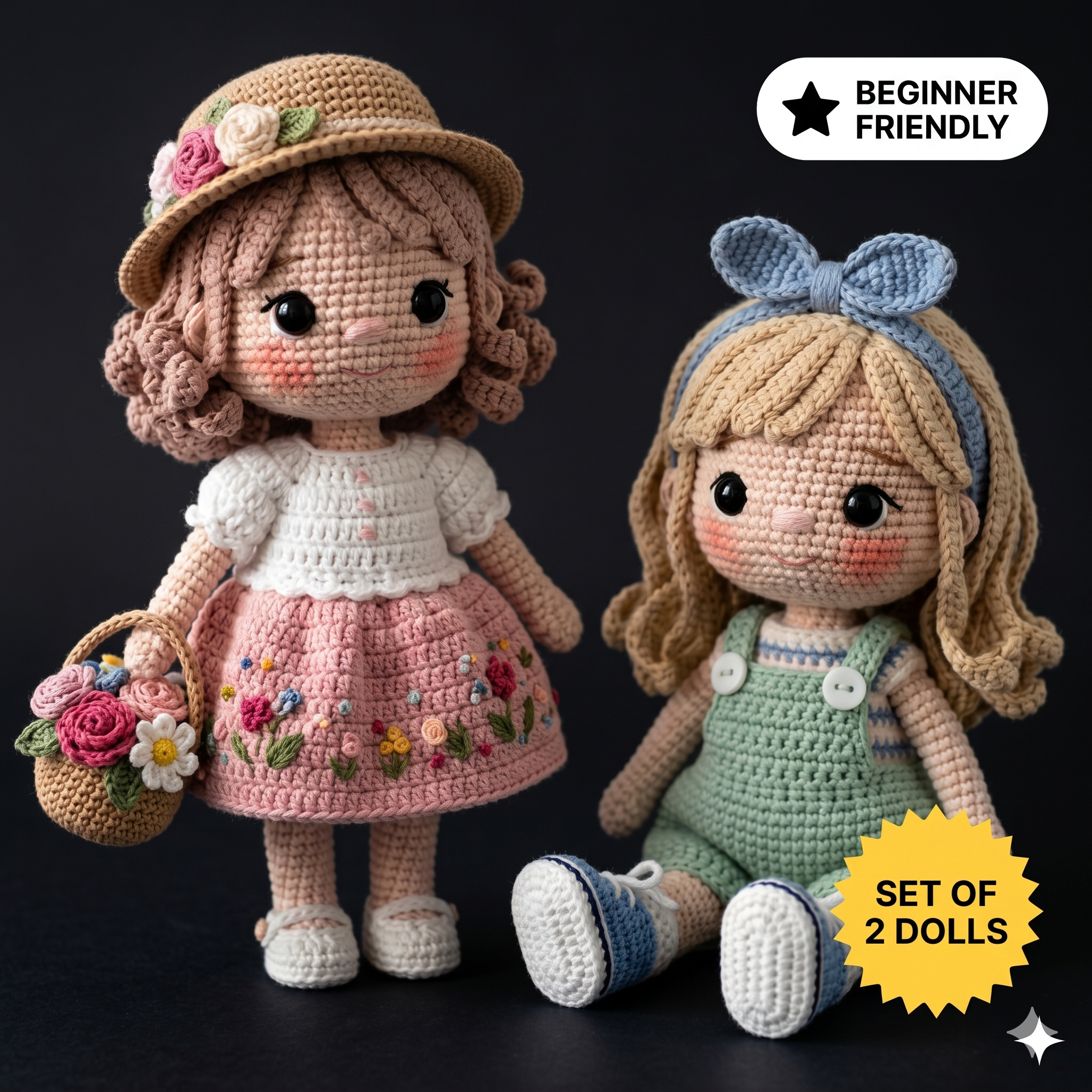Crochet Doll Pattern, Amigurumi Girl Toy, Beginner Friendly (PDF Pattern Only)