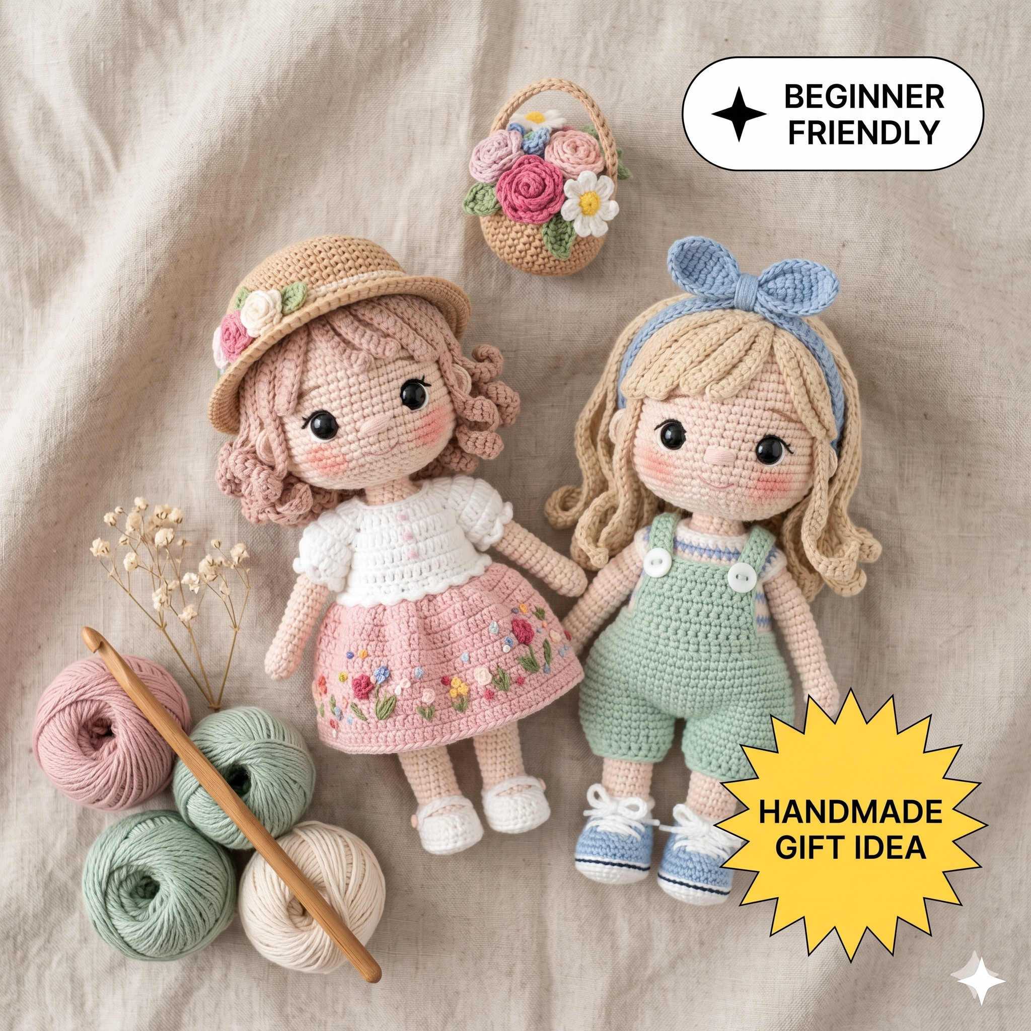 Crochet Doll Pattern, Amigurumi Girl Toy, Beginner Friendly (PDF Pattern Only)