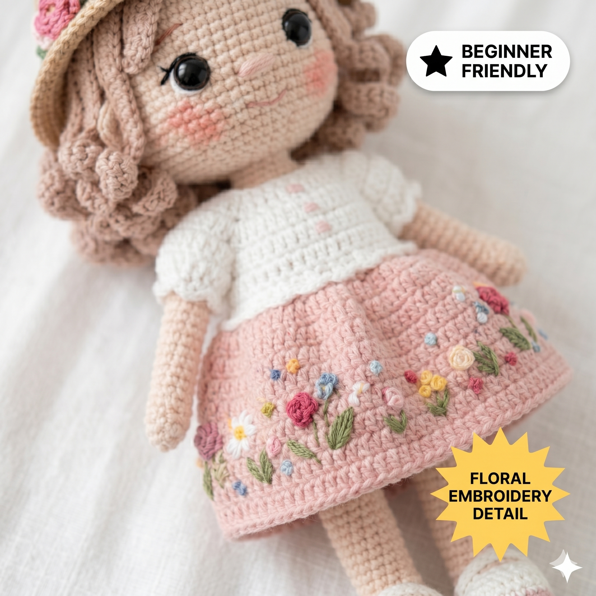 Crochet Doll Pattern, Amigurumi Girl Toy, Beginner Friendly (PDF Pattern Only)