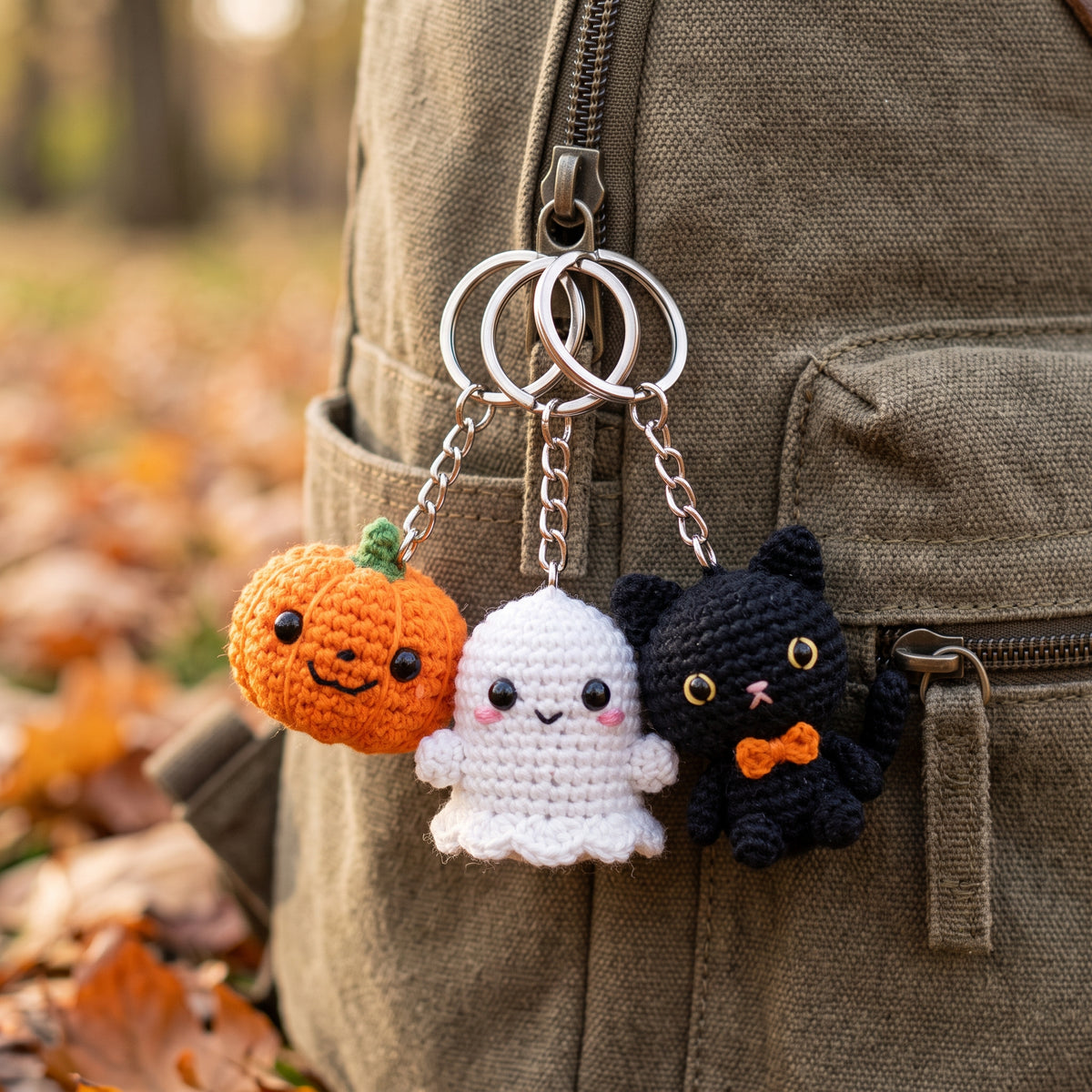 Halloween Amigurumi Keychains Pattern Ebook, 61 Tiny Crochet Designs, Bag Charms and Craft Fair Makes, US Terms PDF