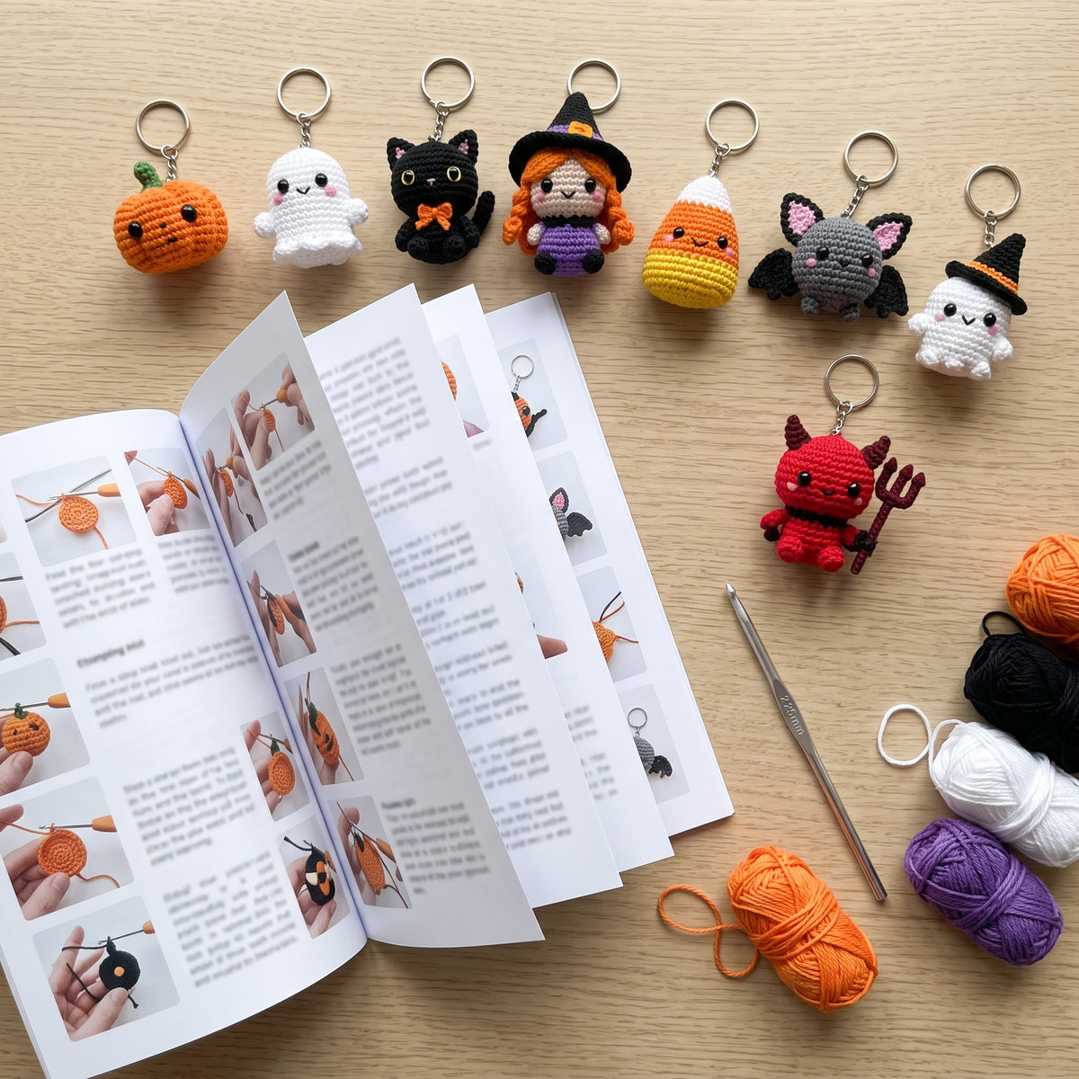 Halloween Amigurumi Keychains Pattern Ebook, 61 Tiny Crochet Designs, Bag Charms and Craft Fair Makes, US Terms PDF