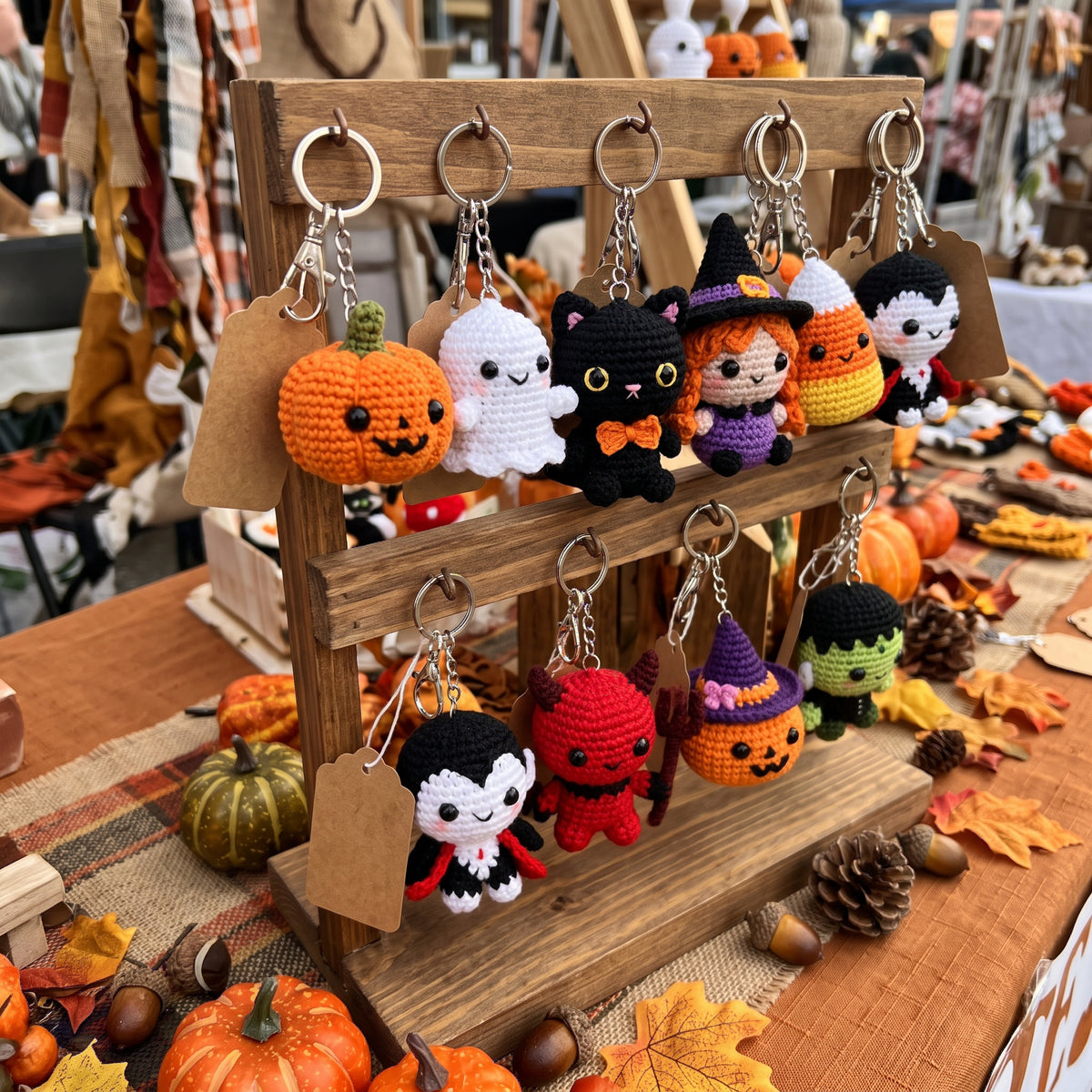 Halloween Amigurumi Keychains Pattern Ebook, 61 Tiny Crochet Designs, Bag Charms and Craft Fair Makes, US Terms PDF