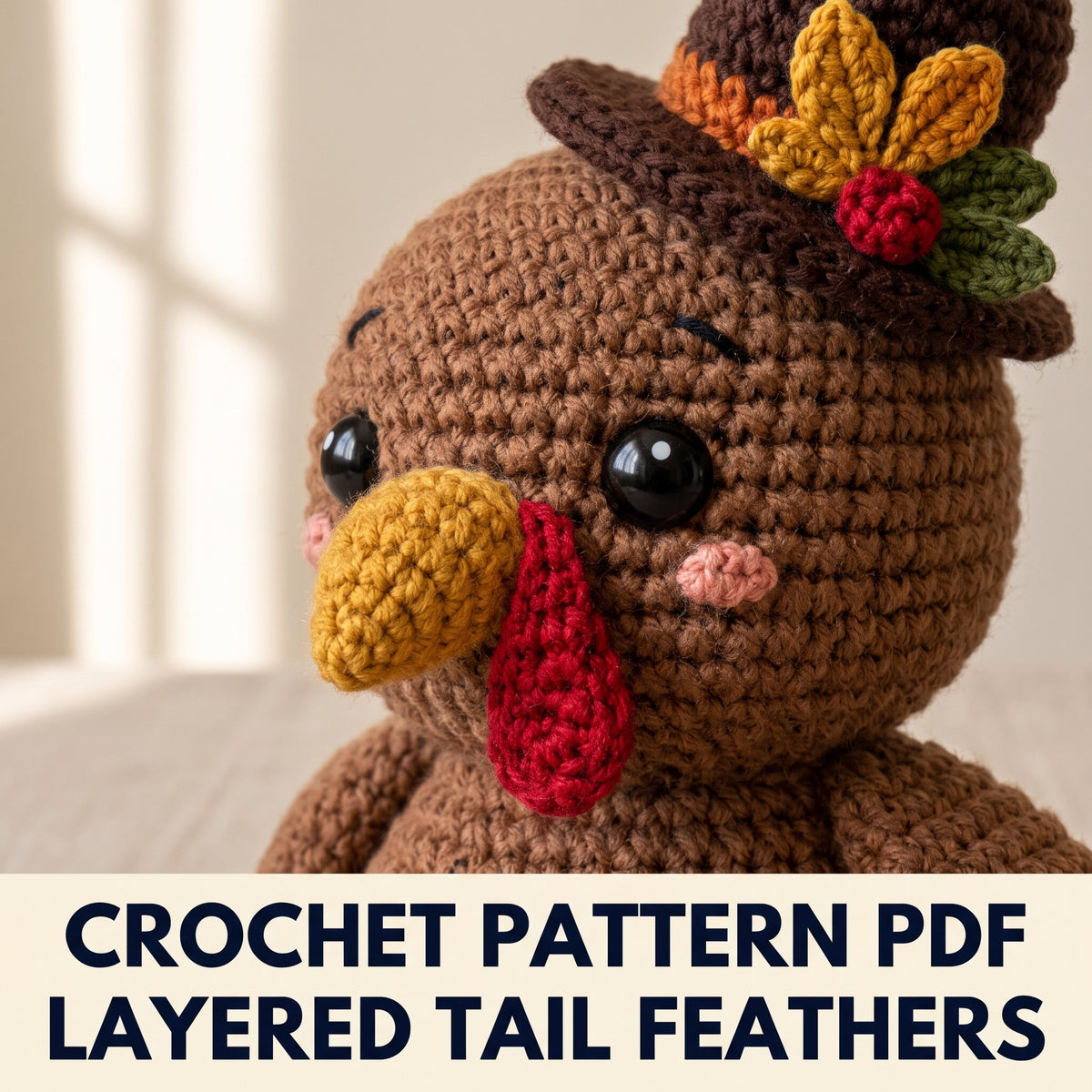 Amigurumi Turkey Crochet Pattern PDF – Thanksgiving Turkey with Top Hat and Layered Tail Feathers