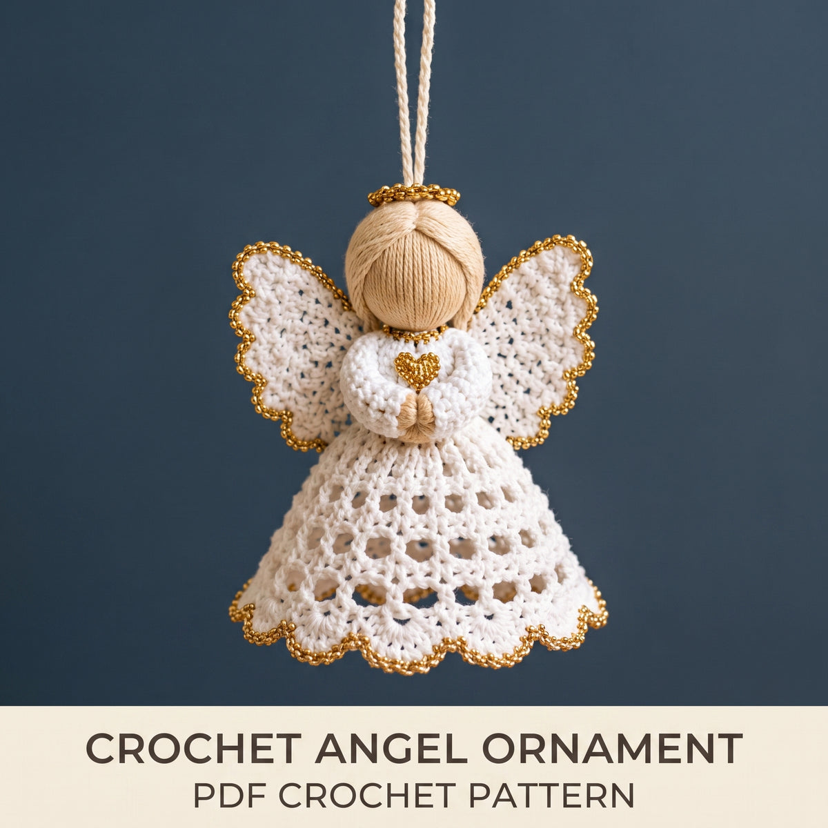 Crochet Angel Ornament Pattern PDF | 2 in 1 Christmas Angel & Gift Box Topper | Beaded Lace Wings | US Terms