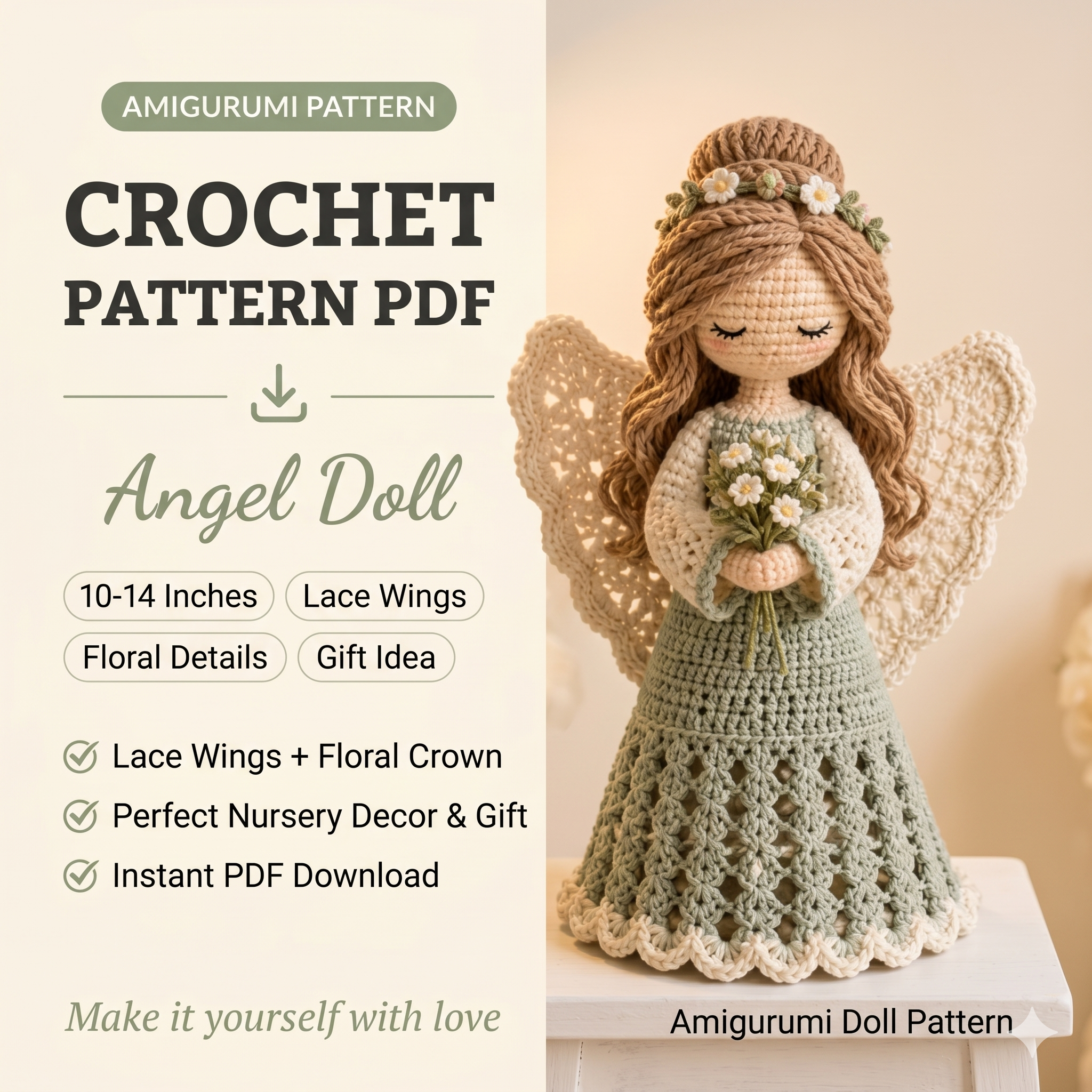 Crochet Angel Doll Pattern PDF | Amigurumi Handmade Soft Toy Tutorial (Digital Download)