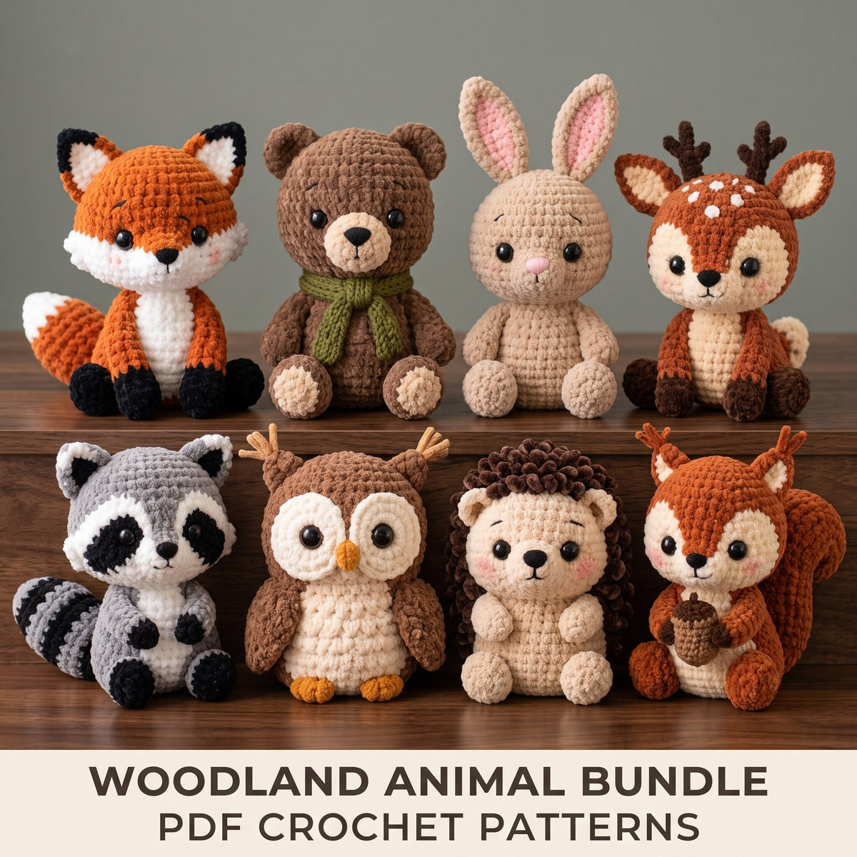 Crochet Animal Pattern Bundle PDF | 8 Woodland Amigurumi - Fox, Bear, Bunny, Deer, Owl & More | Chenille Plush, US Terms