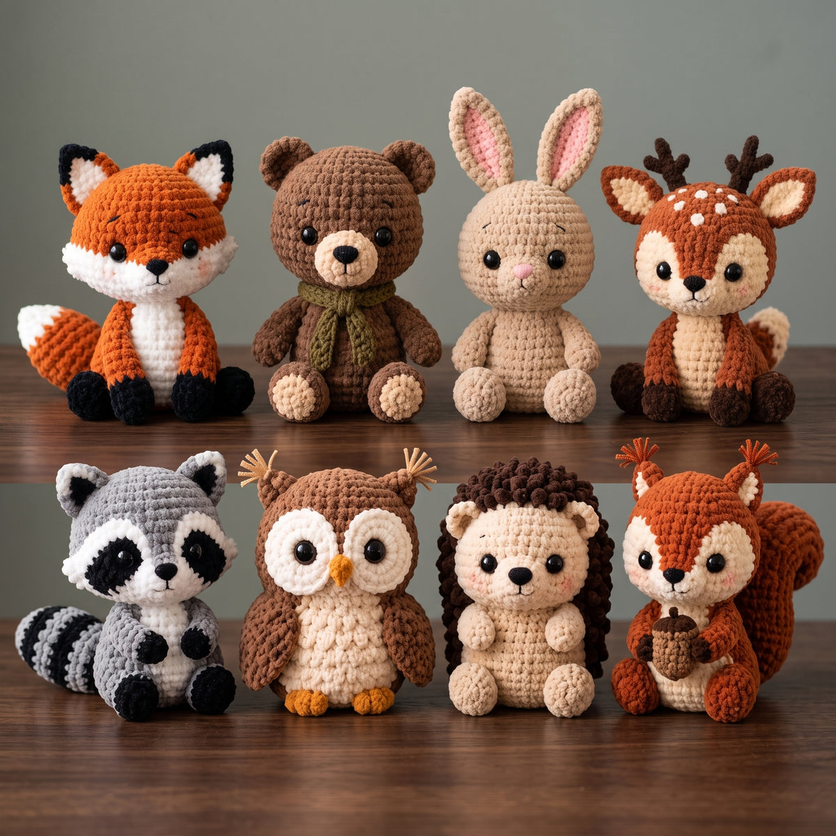 Crochet Animal Pattern Bundle PDF | 8 Woodland Amigurumi - Fox, Bear, Bunny, Deer, Owl & More | Chenille Plush, US Terms