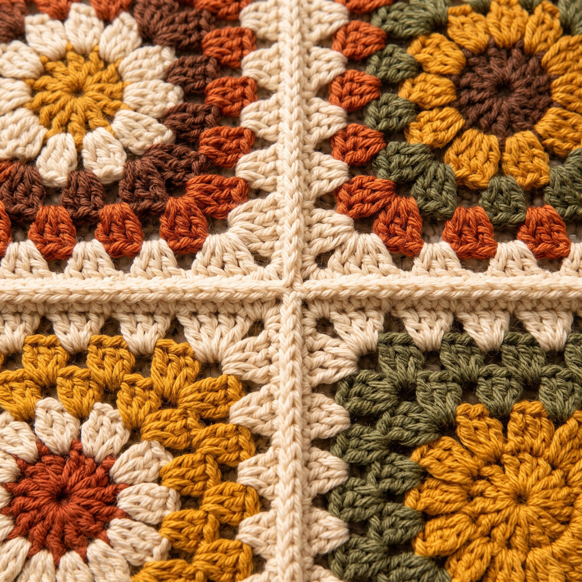 Granny Square Blanket Crochet Pattern | Autumn Flower Squares with Scalloped Border | Scrap Friendly | Instant Download PDF